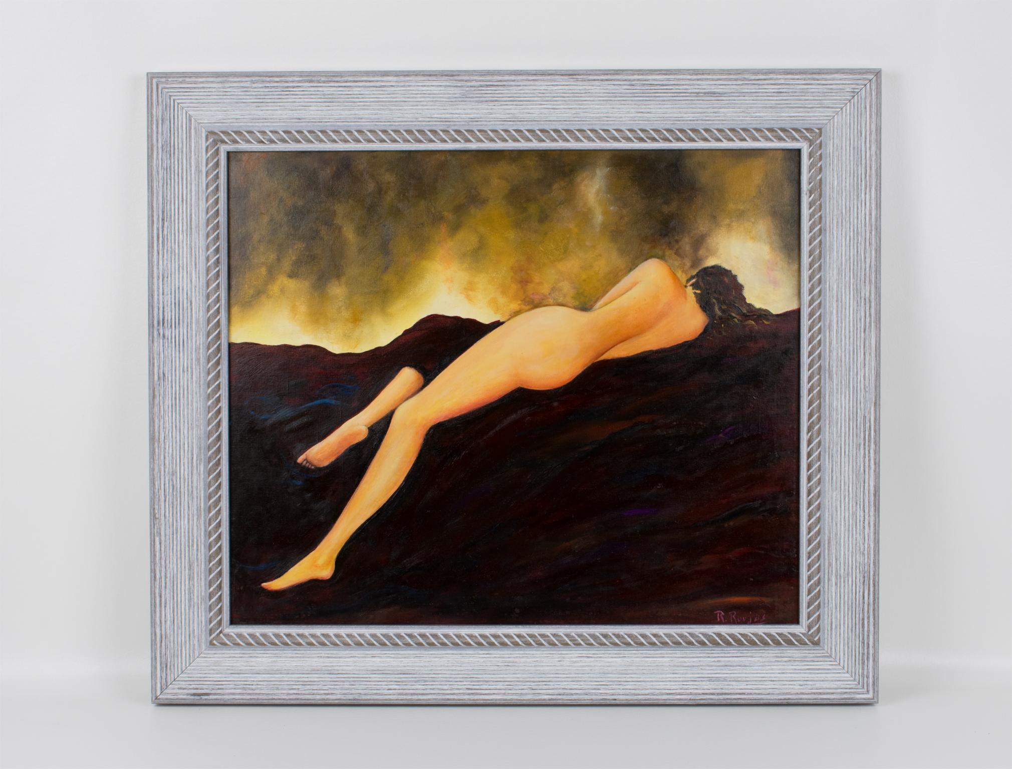 Lange braune haare liegender akt studie Öl auf leinwand Gemälde von Robert Roujas im Angebot 9