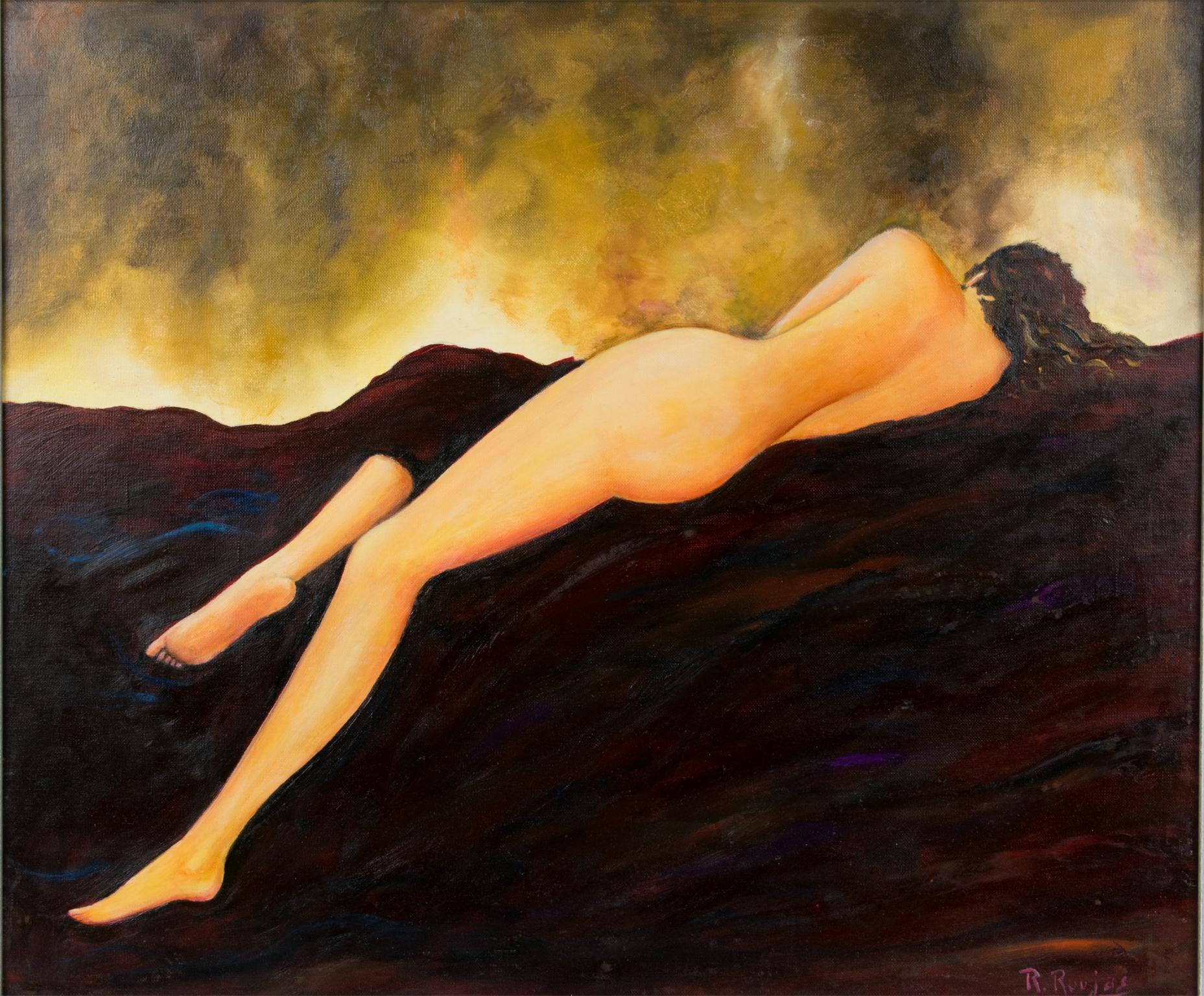 Lange braune haare liegender akt studie Öl auf leinwand Gemälde von Robert Roujas im Angebot 5