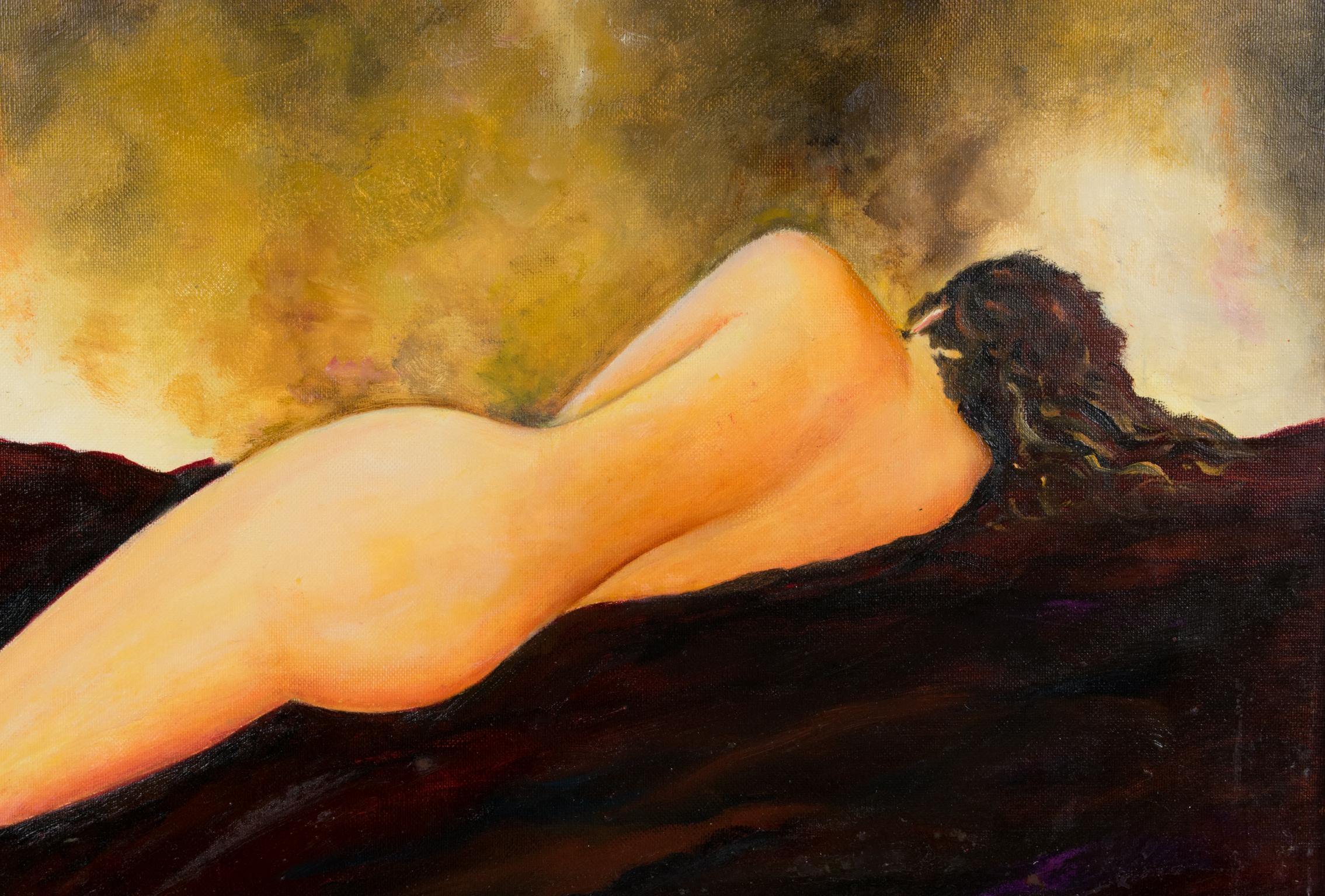 Lange braune haare liegender akt studie Öl auf leinwand Gemälde von Robert Roujas im Angebot 6