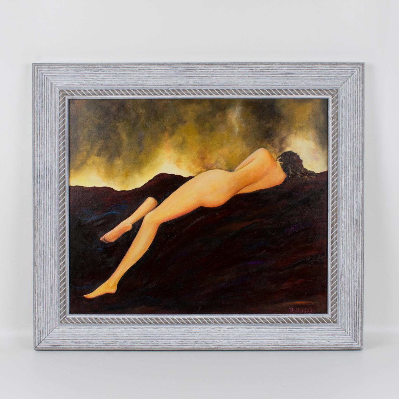 Étude de nu allongé Peinture à l'huile de Robert The Roujas - Marron Portrait Painting par Robert Roujas