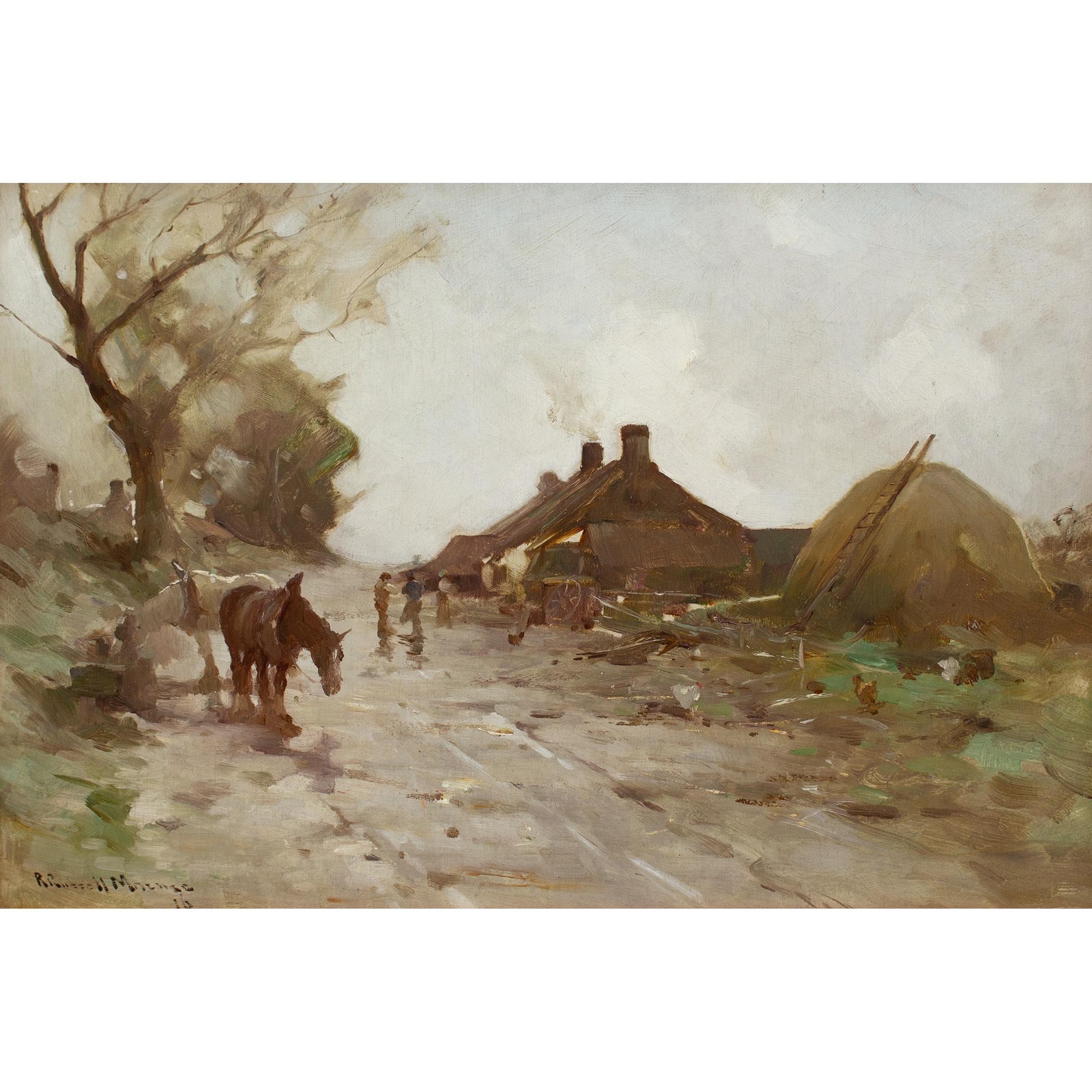 Robert Russell Macnee, Paesaggio con fattoria, binario e cavalli in vendita 1