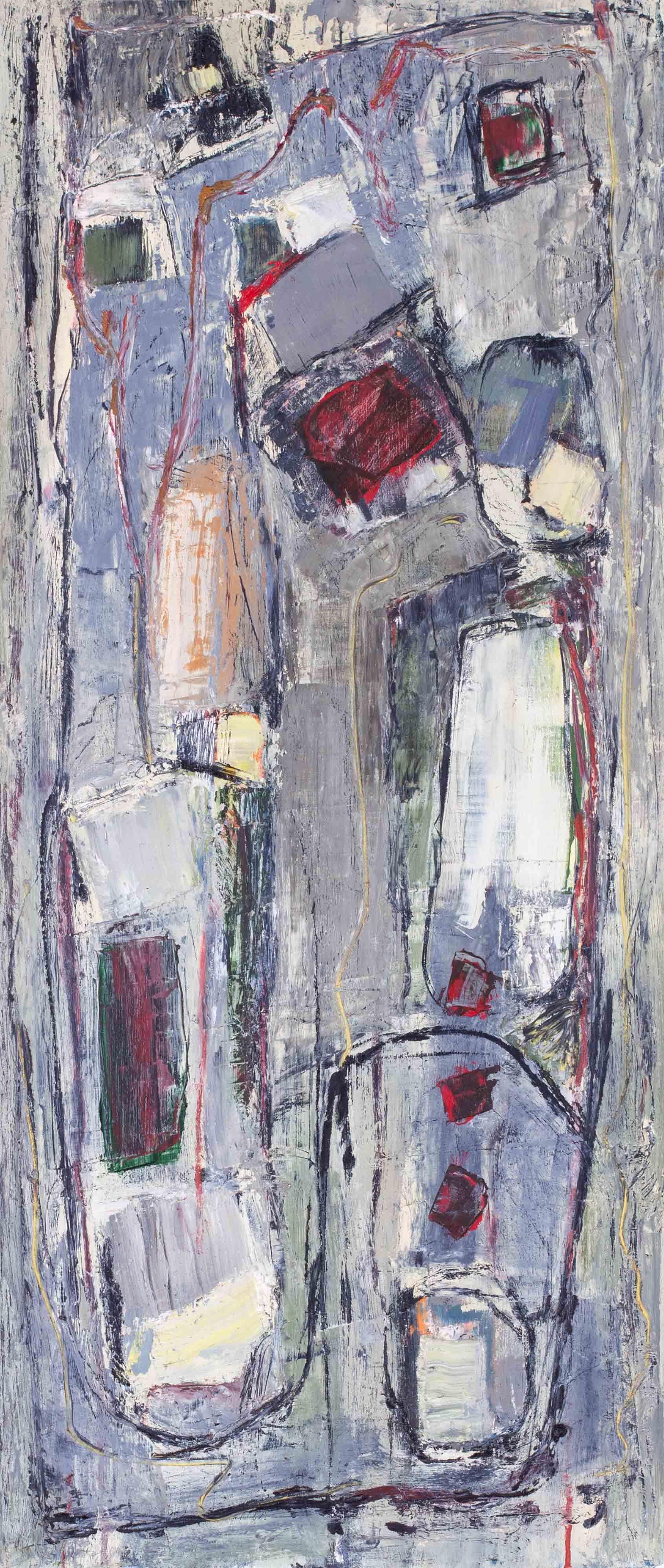 1960 abstract oil painting by British artist Robert Sadler, in greys For Sale 1