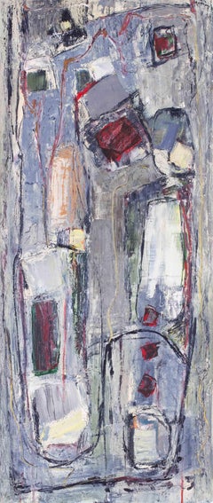 1960 abstract oil painting by British artist Robert Sadler, in greys