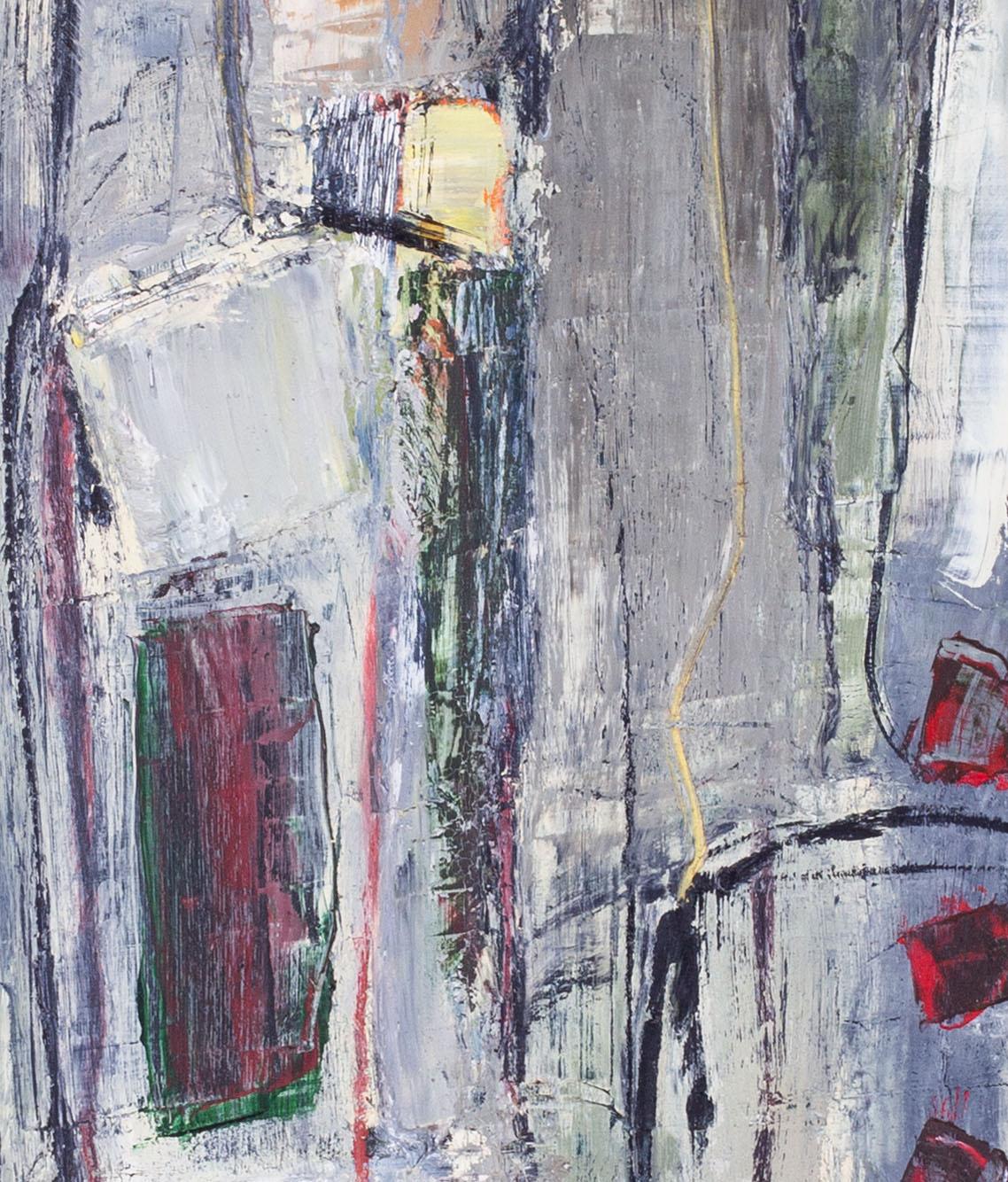 1960 abstract oil painting by British artist Robert Sadler, in greys For Sale 5