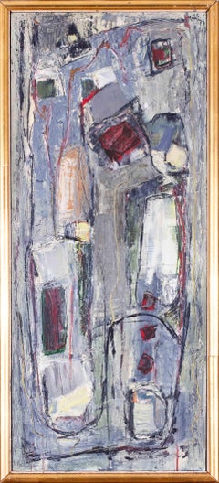 Vintage 1960 abstract oil painting by British artist Robert Sadler, in greys