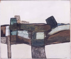 Abstraktes Ölgemälde einer Hügelplatte des britischen Künstlers Robert Sadler aus dem Jahr 1967