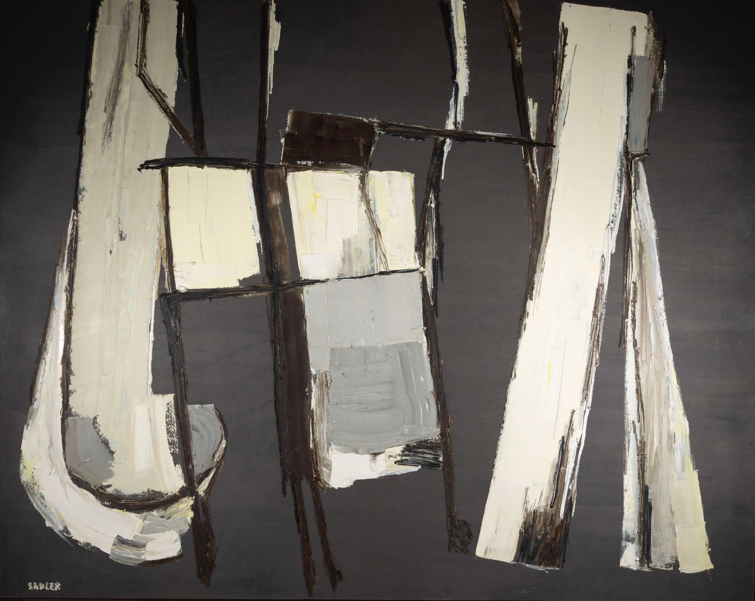 Pittura, Novembre, Olio su tavola di Robert Sadler, 1957

Informazioni aggiuntive:
Mezzo: Olio su tavola
48 x 61 in
121.9 x 154.9 cm
Firmato; titolato sulle barre di supporto

(William) Robert Sadler realizzò opere astratte di varie dimensioni, con