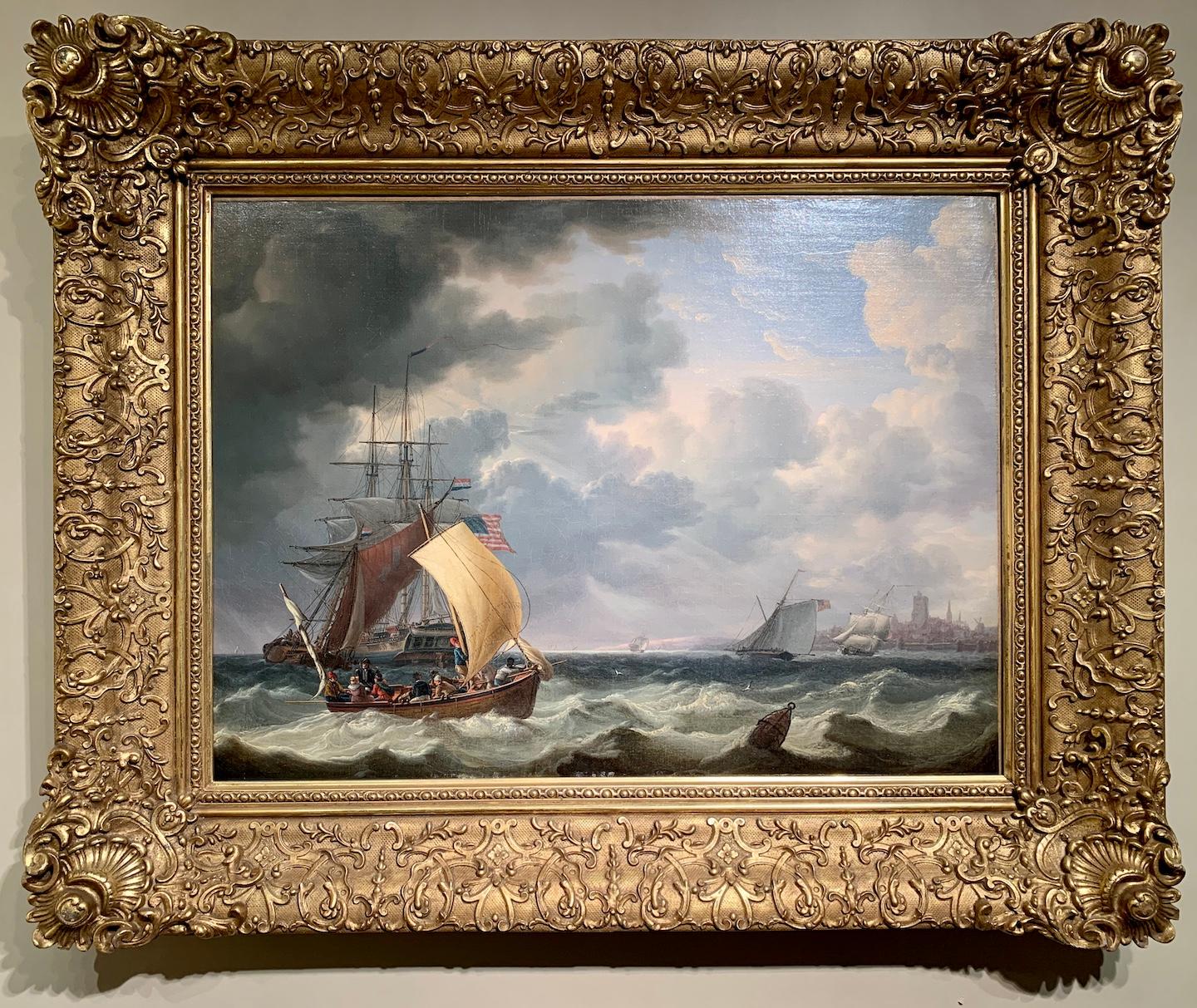 Robert Salmon Figurative Painting - 19th century American, Dutch and English shipping scene off a city coastline