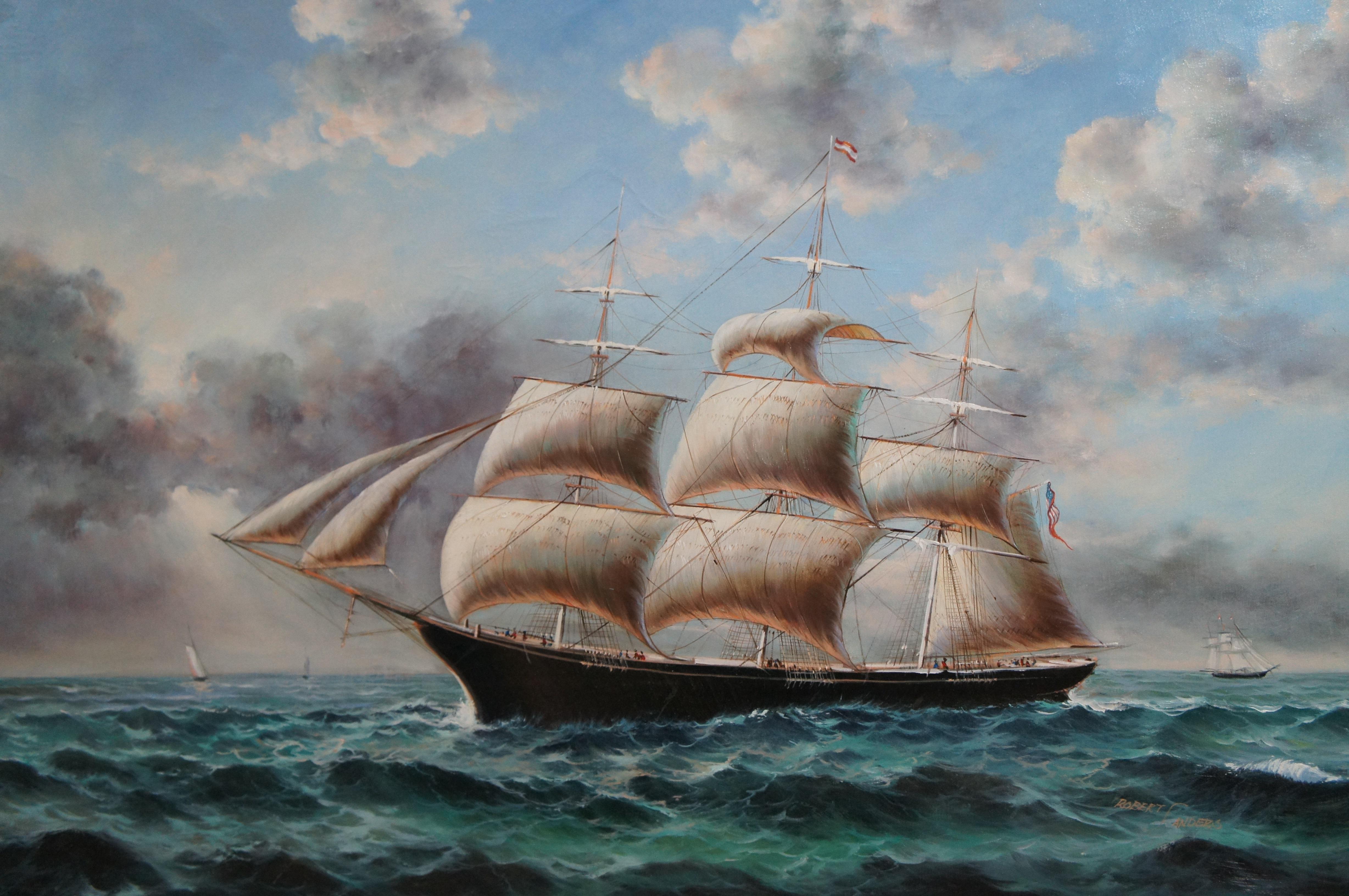 Robert Sanders, peinture à l'huile américaine Clipper Ship Nautical Maritime Seascape 46