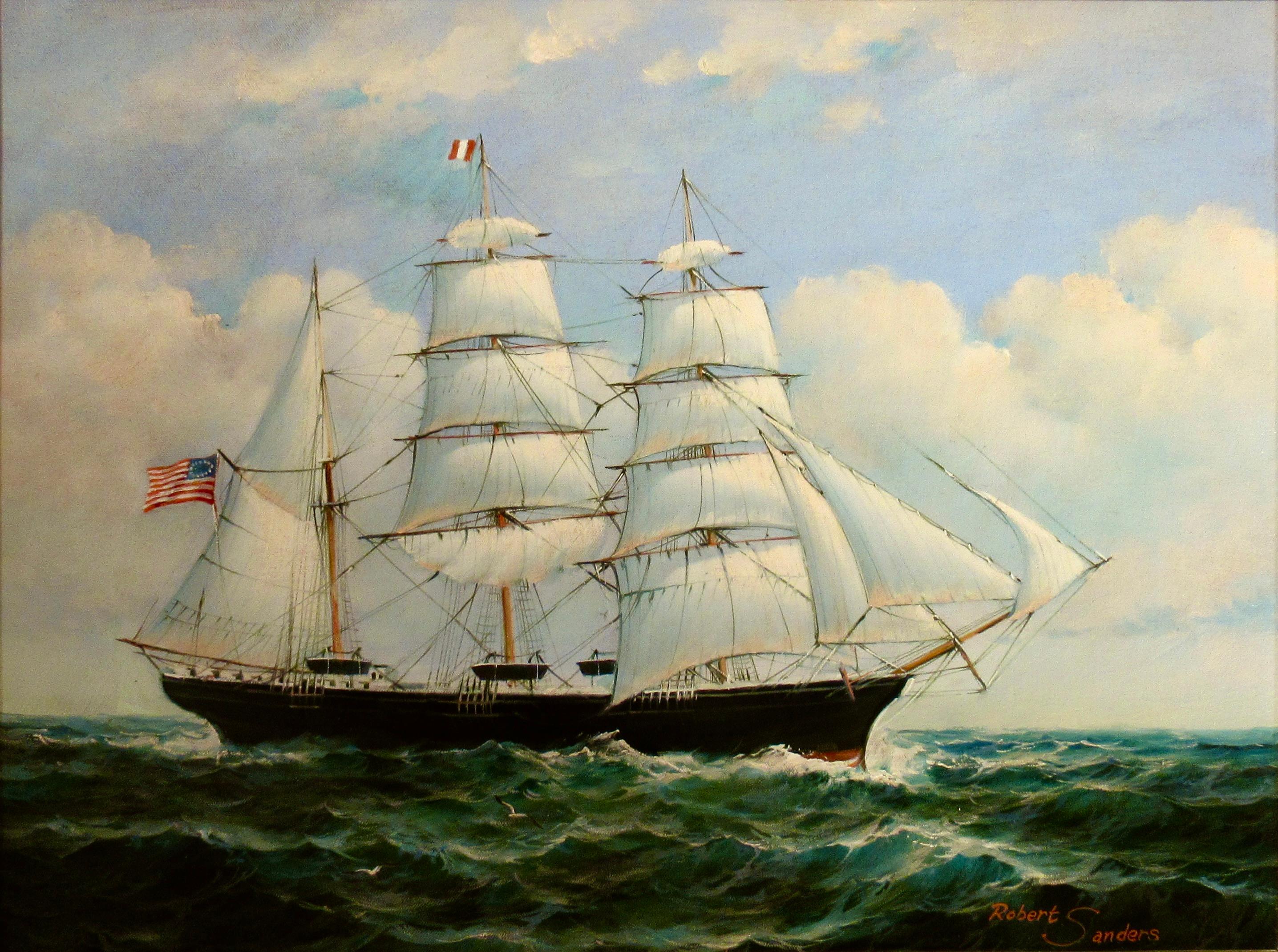 American Clipper at Sea - Painting by Robert Sanders