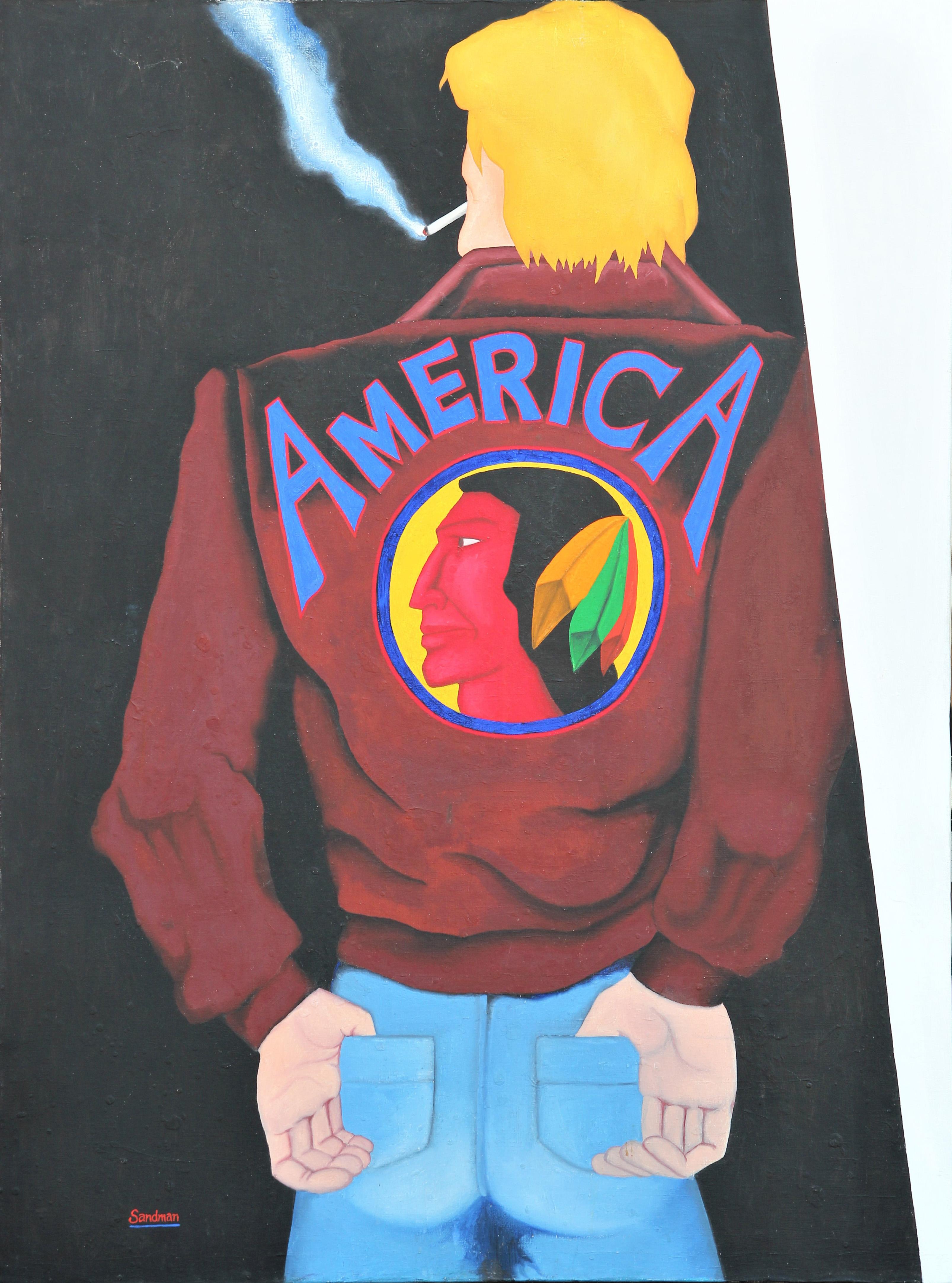 "América" Pintura Abstracta Colorista Moderna Retrato de un Hombre Fumando