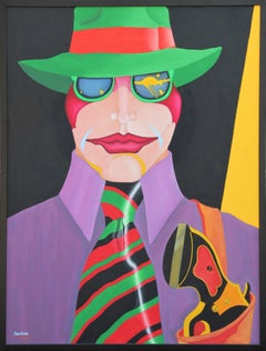 Retro "The Blackhand" Colorful Abstract Modern Pop Art Portrait Painting of a Man