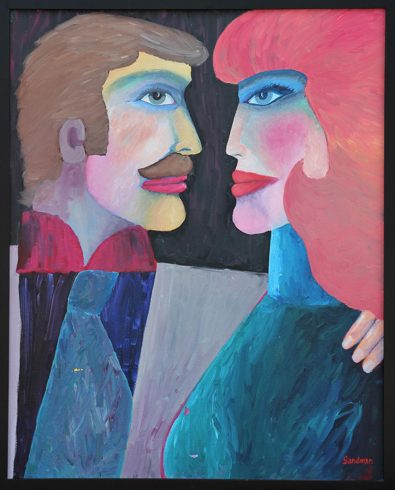 « Le couple » - Peinture de portrait moderne abstraite et colorée d'un couple