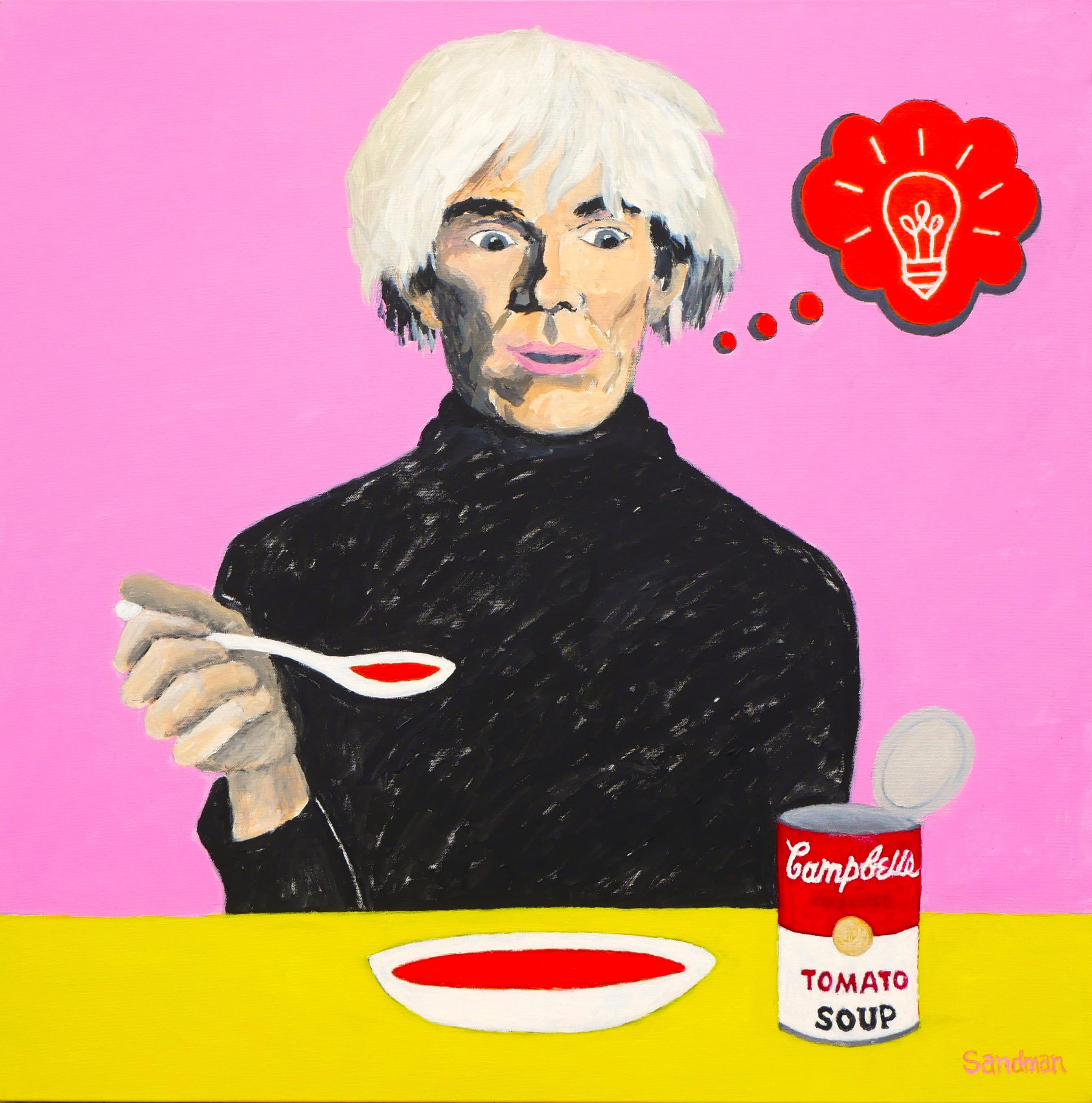 "The Light Bulb Moment" Zeitgenössisches Porträt von Andy Warhol und Campbell's Soup