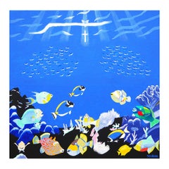 "The Reef Awakens" Contemporary Colorful Aquatic Painting of Fish in Coral Reef