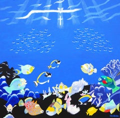 "The Reef Awakens" Contemporary Colorful Aquatic Painting of Fish in Coral Reef