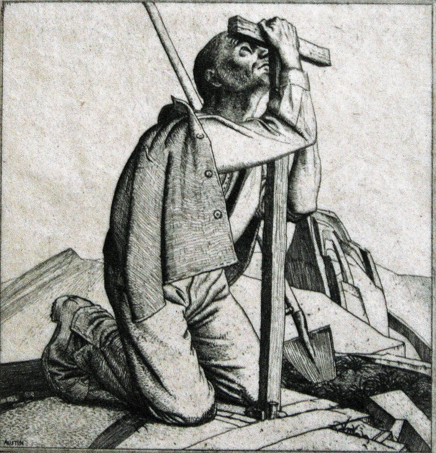 Robert Sargent Austin, R.A., P.R.E., P.R.W.S. Figurative Print - Man with a Cross