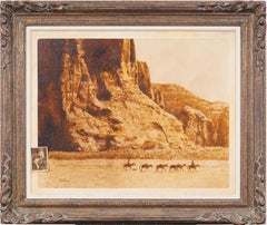 Grand Canyon Western Horseback Cowboy Landscape Framed Modern Oil Painting