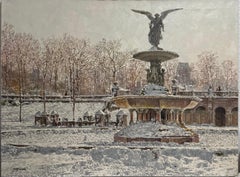 Quadro a olio di grandi dimensioni Central Park in Winter Robert Sarsony New York City in neve