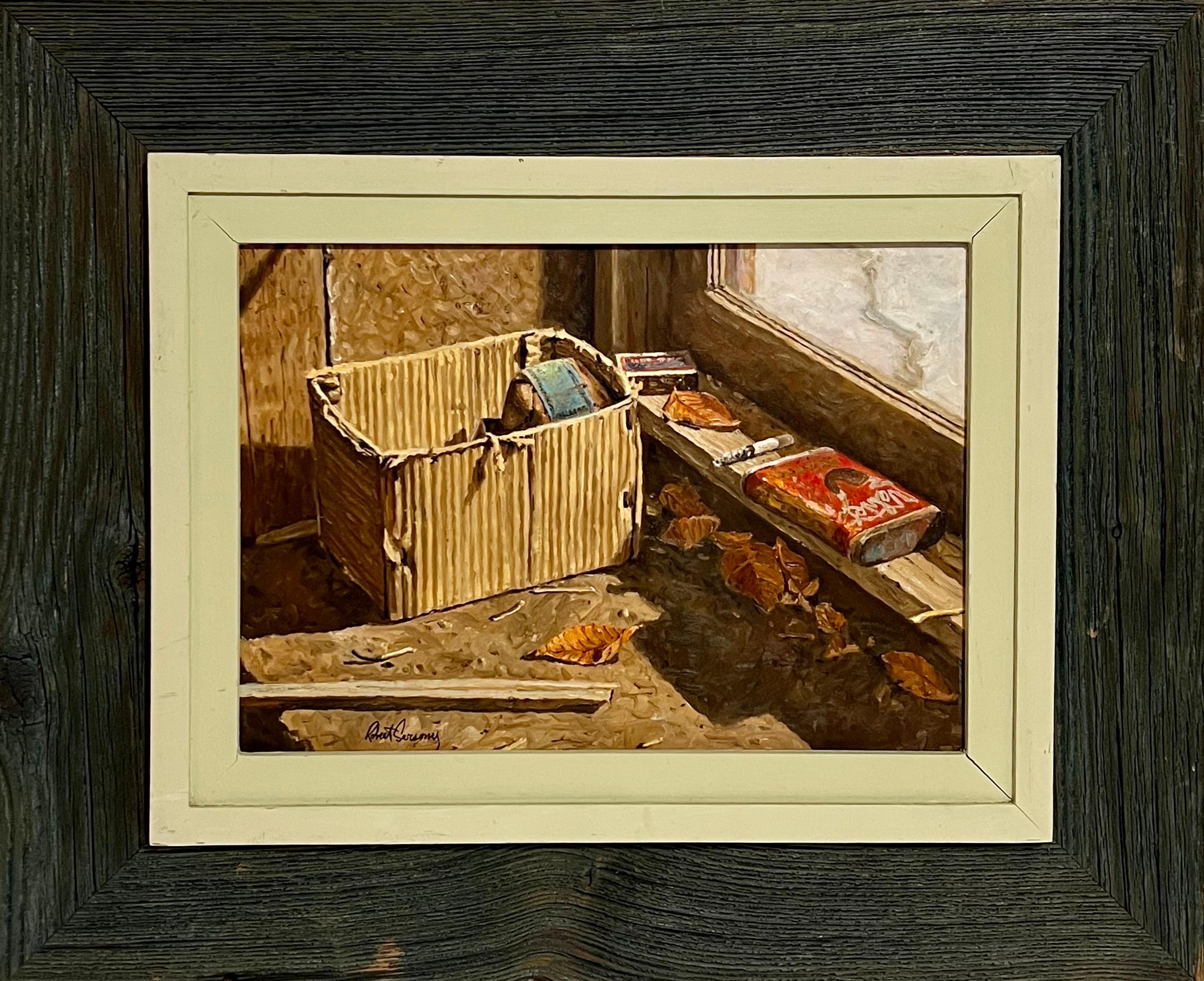 Pittura ad olio americana d'epoca, "Paper Box" Robert Sarsony, ACA Gallery