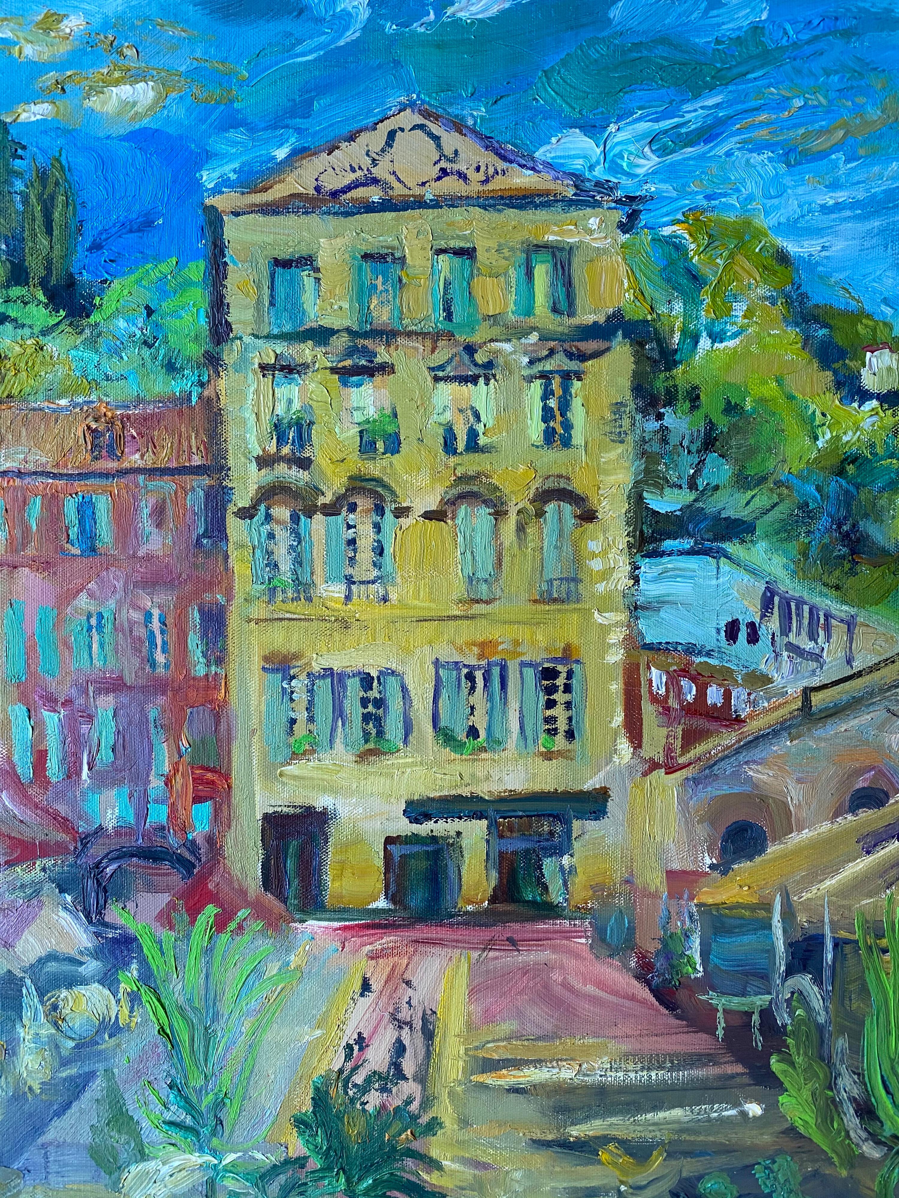 Cours Saleya Mercato della Città Vecchia di Nizza, Pittura ad olio originale firmata - Painting di Robert Savary