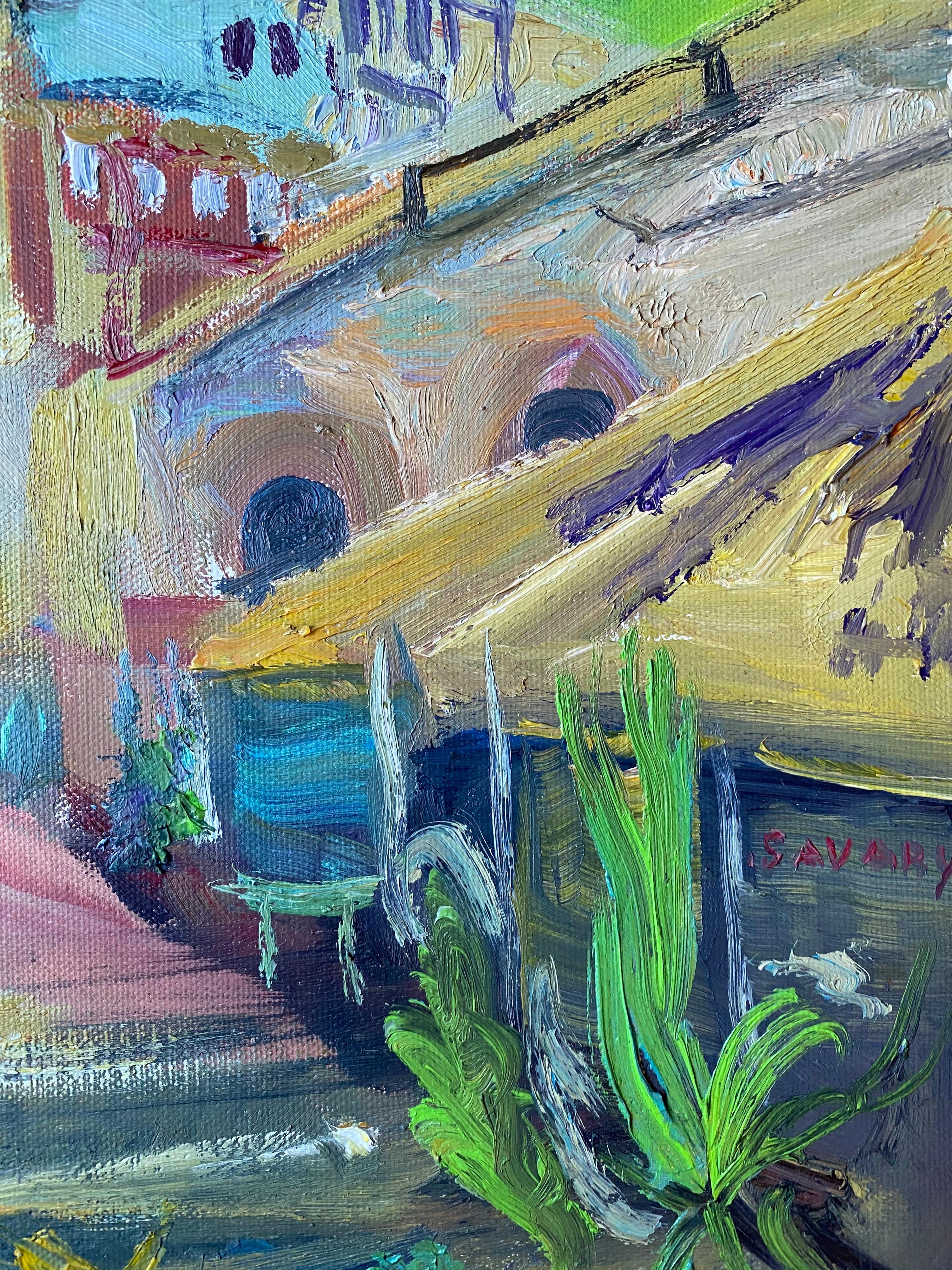 Cours Saleya Mercato della Città Vecchia di Nizza, Pittura ad olio originale firmata - Painting Postimpressionismo di Robert Savary