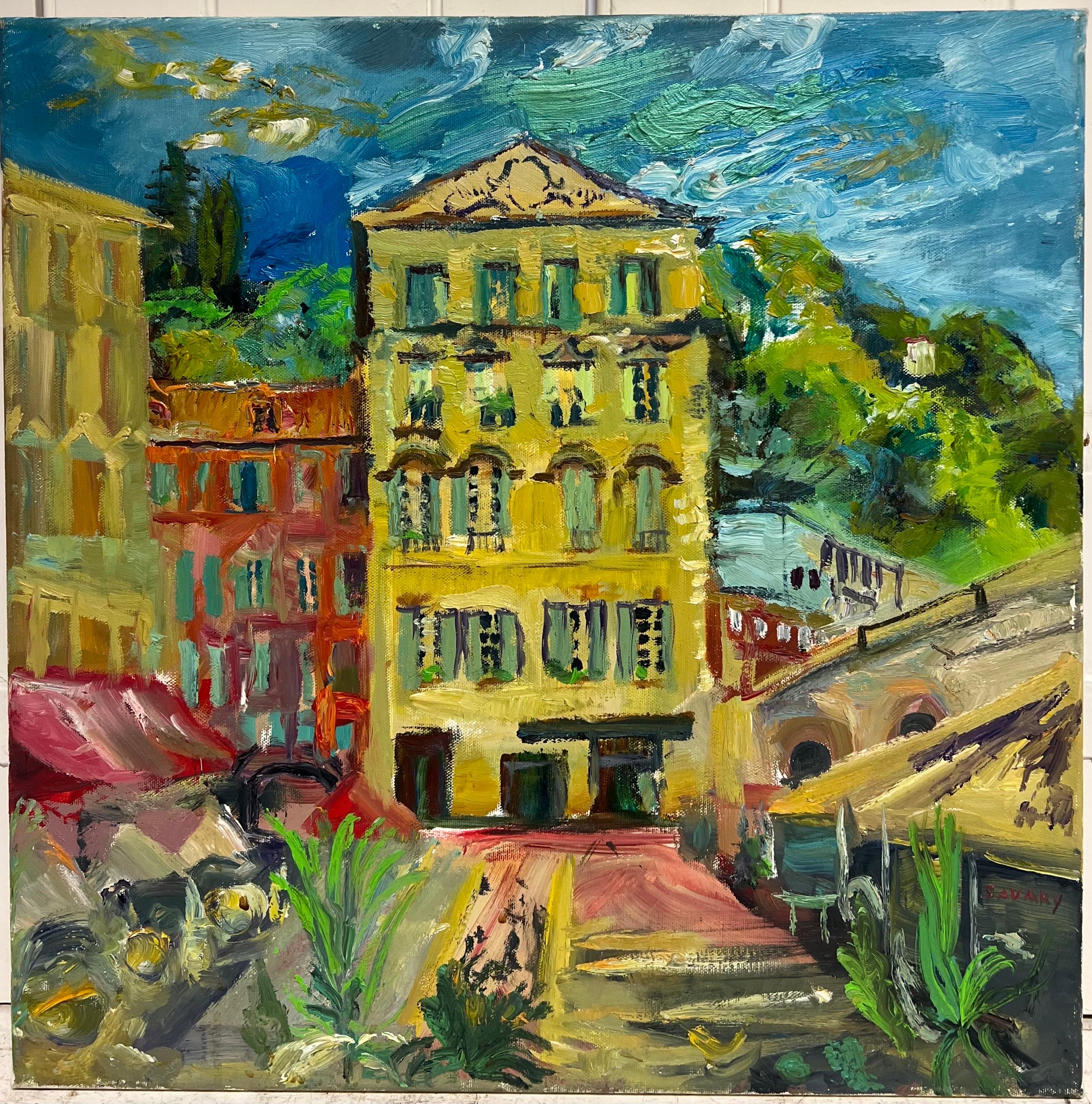 Cours Saleya Nizza Markt Altstadt signiert Original vibrierende Ölgemälde (Post-Impressionismus), Painting, von Robert Savary