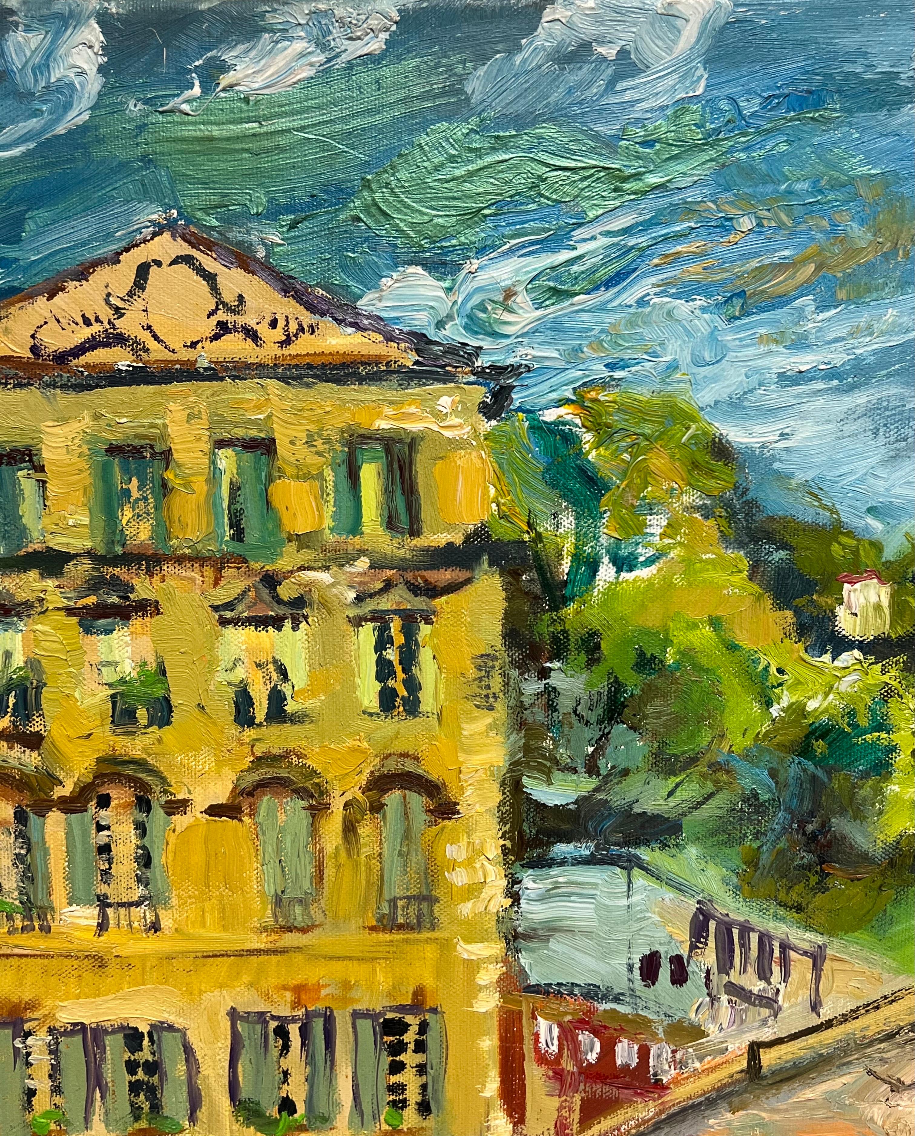 Cours Saleya Nizza Markt Altstadt signiert Original vibrierende Ölgemälde (Grau), Landscape Painting, von Robert Savary