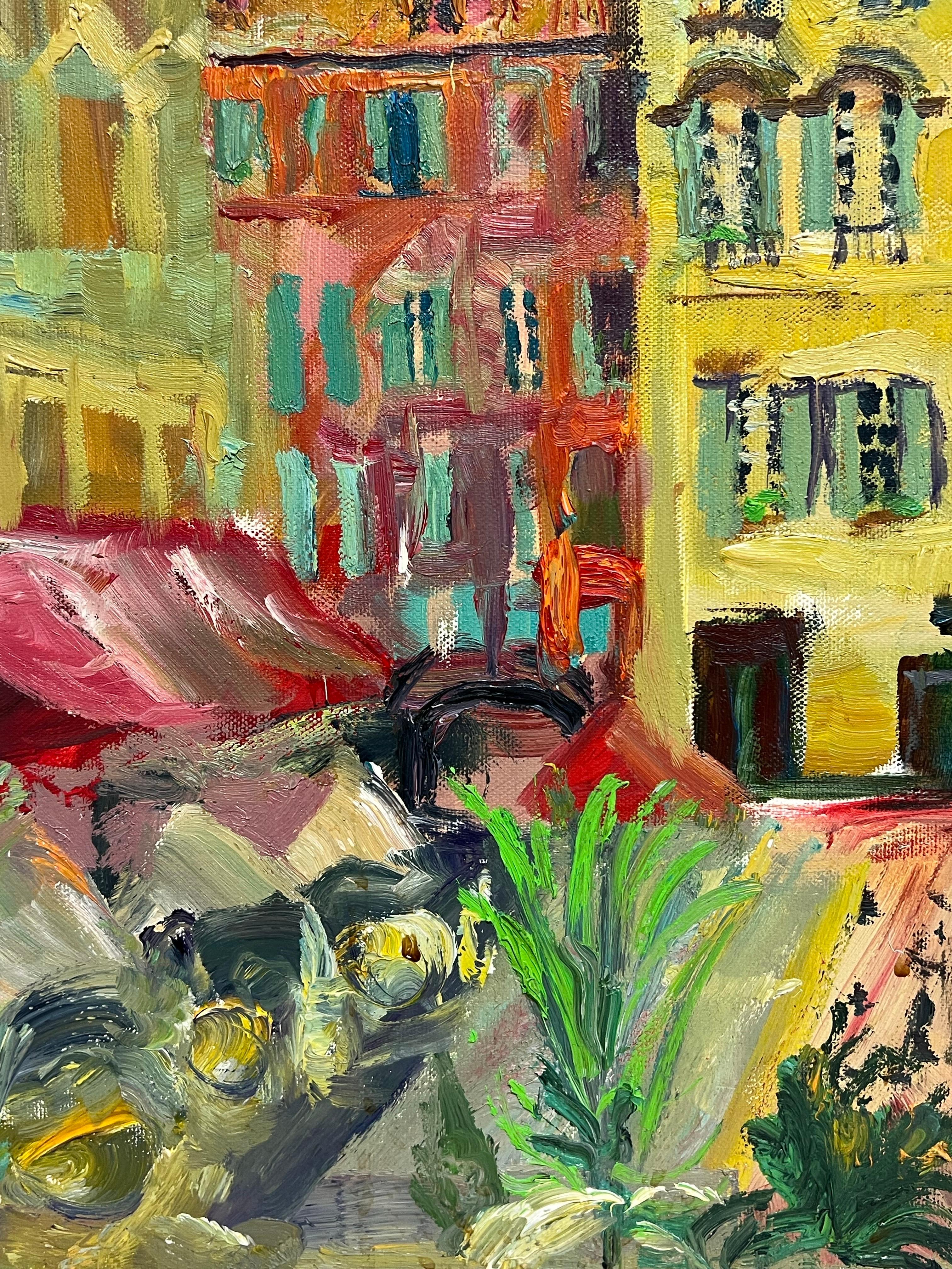 Cours Saleya Nizza Markt Altstadt signiert Original vibrierende Ölgemälde im Angebot 2