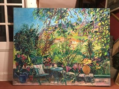 Le Bel Ete ENORMOUS French Oil Painting on Canvas South of France Garden