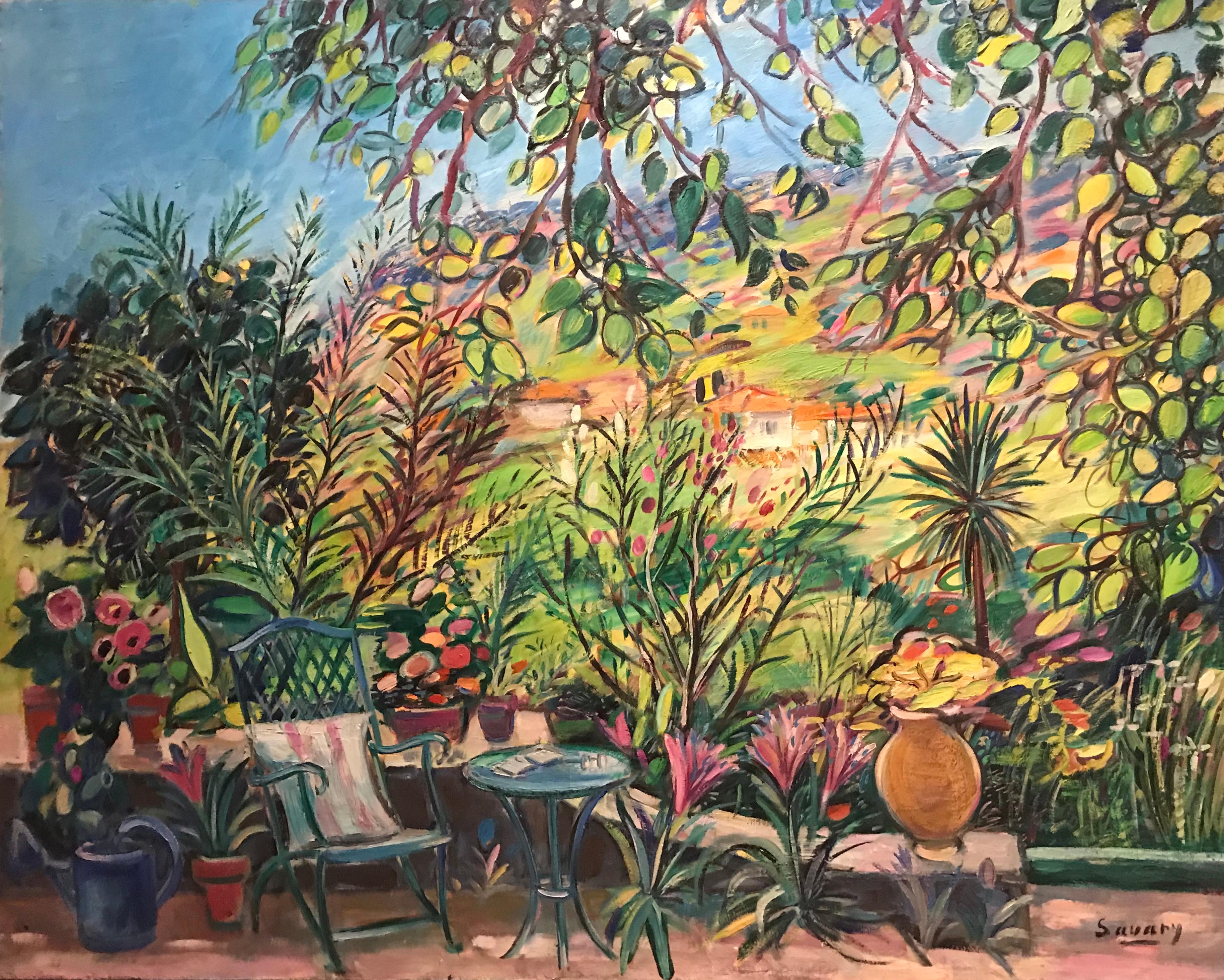 Robert Savary Landscape Painting - Le Bel Ete ENORMOUS French Oil Painting on Canvas South of France Garden
