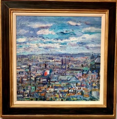 Mid 20th century, Impressionist Roof top View of Paris, France, oil on canvas