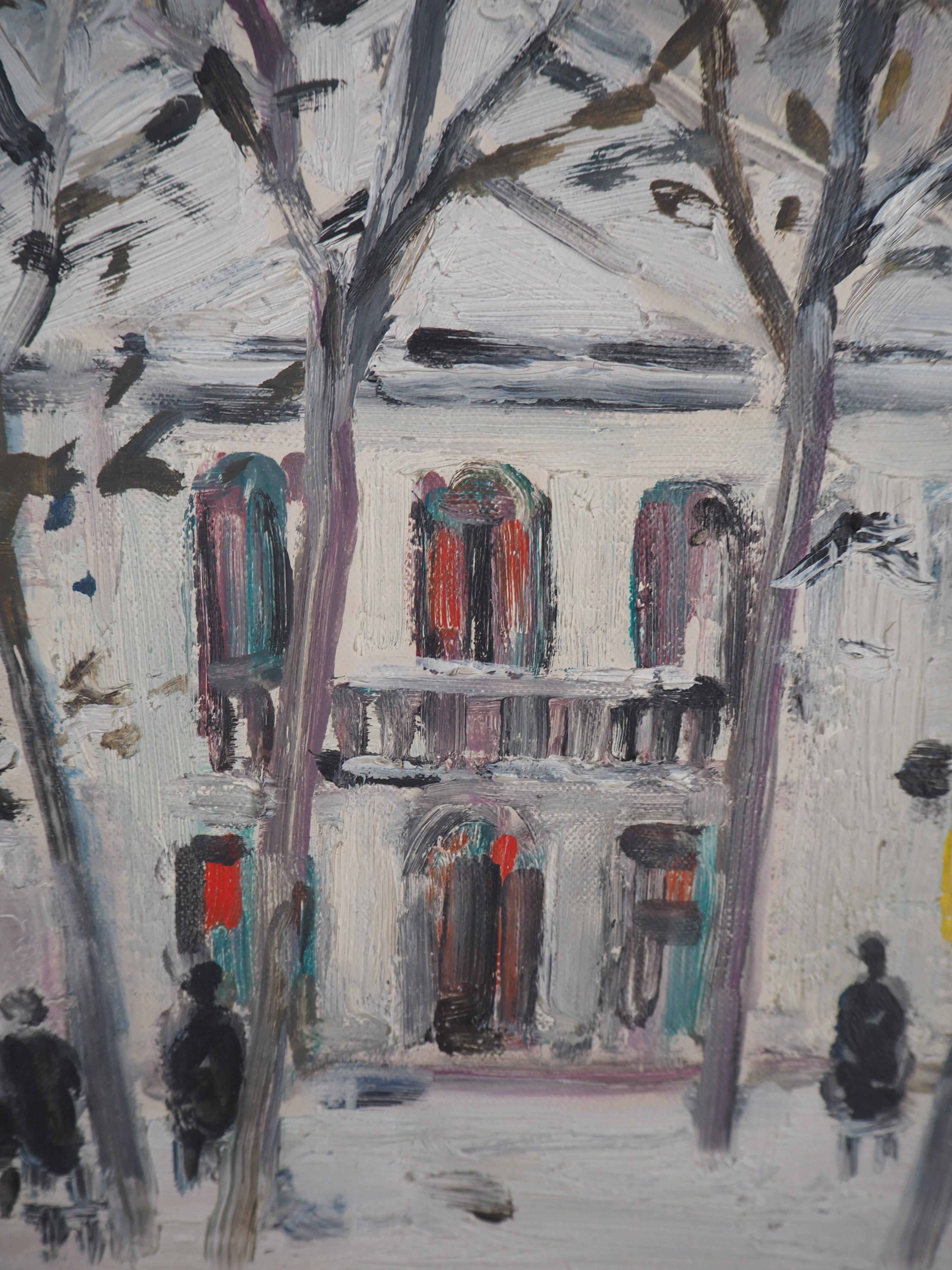 Robert SAVARY
Paris : Snow on Atelier Theater in Montmartre, 1969

Original oil on canvas
Signed bottom left
Signed, titled and dated on the back
On canvas 24 x 33 cm (c. 10 x 12 in)
Presented in a golden wood frame 33 x 46 cm (c. 12 x 17