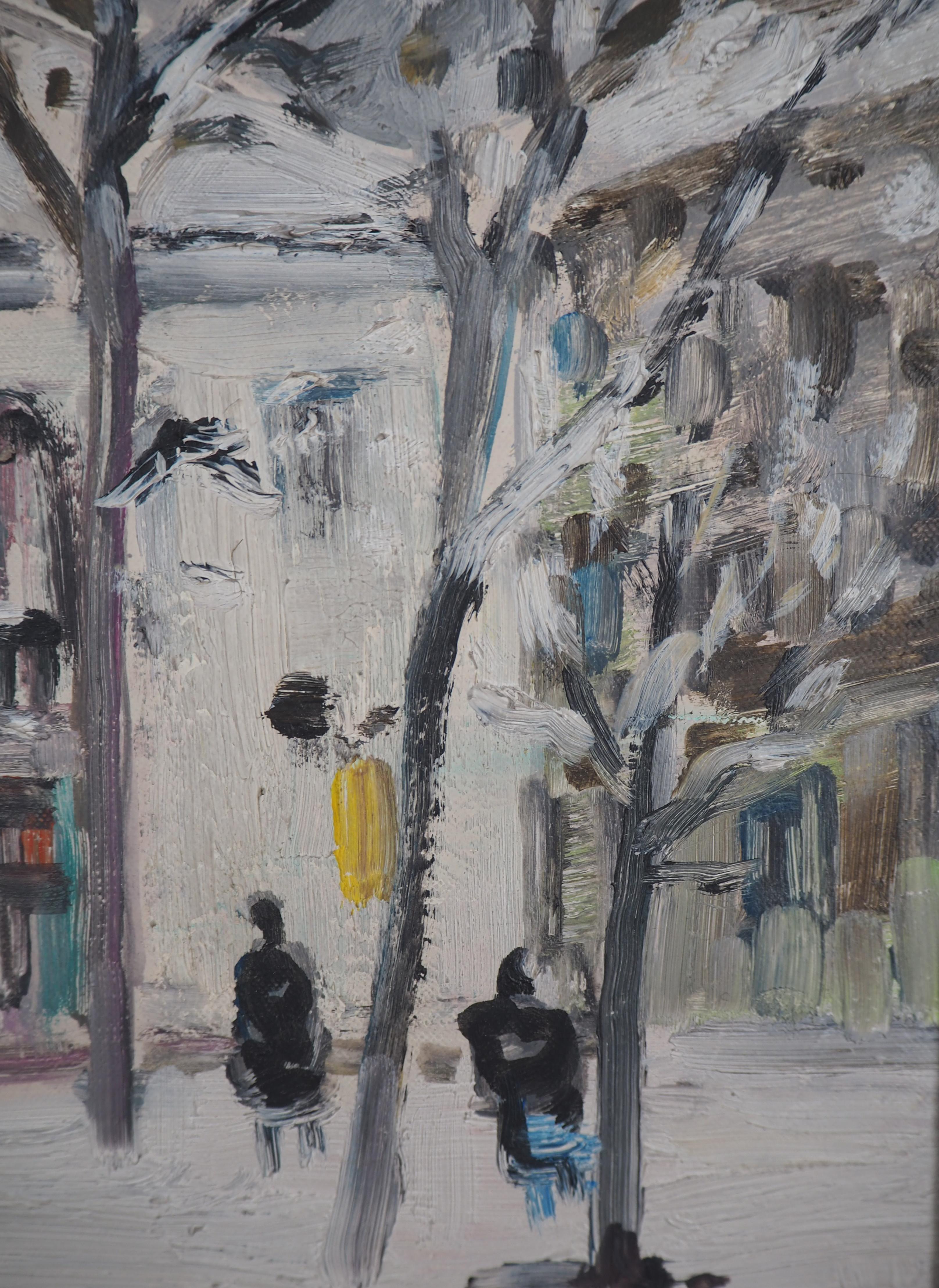Paris : Snow on Atelier Theater in Montmartre - Original oil on canvas, signed 1
