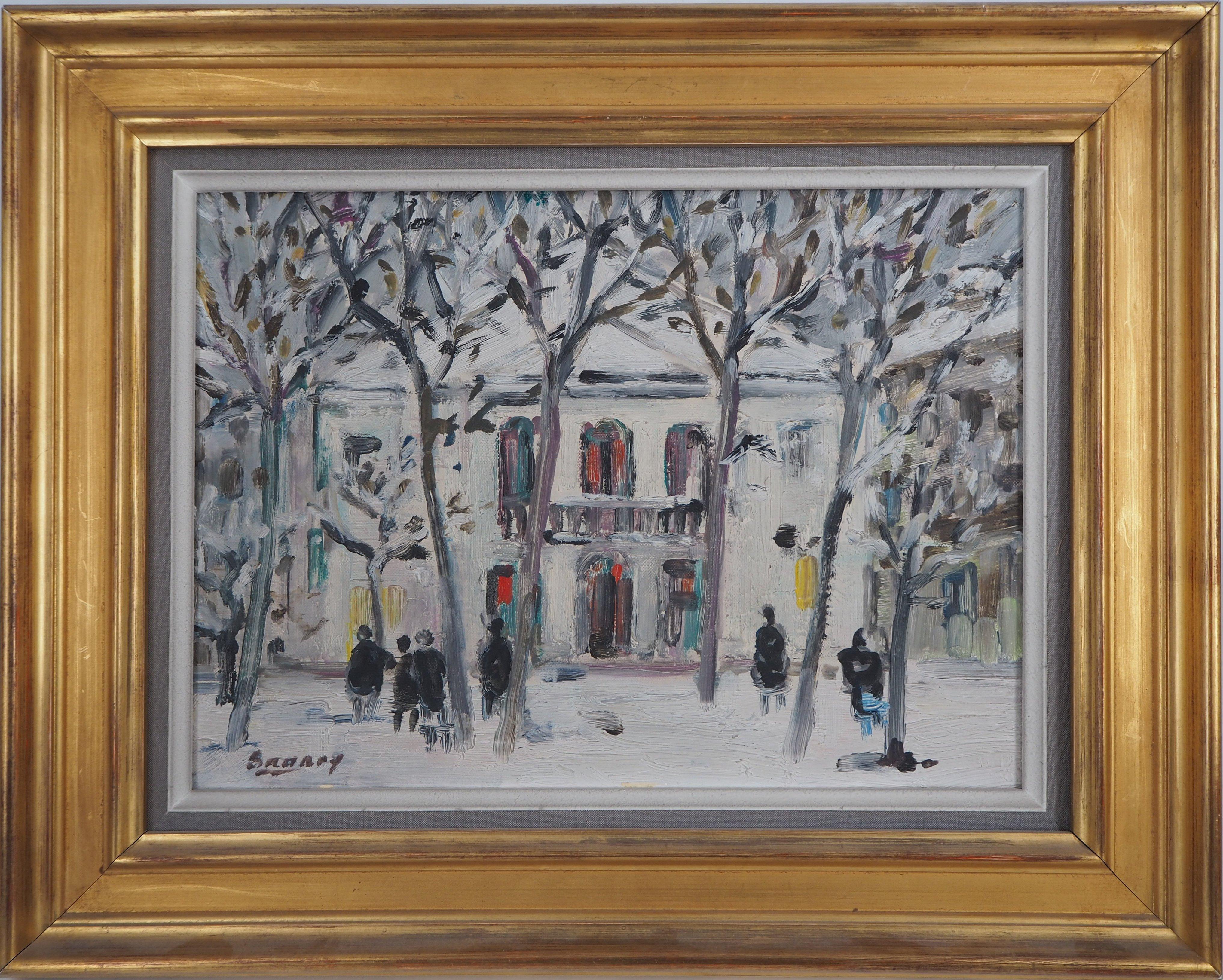 Robert Savary Landscape Painting - Paris : Snow on Atelier Theater in Montmartre - Original oil on canvas, signed