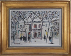 Paris : Snow on Atelier Theater in Montmartre - Original oil on canvas, signed