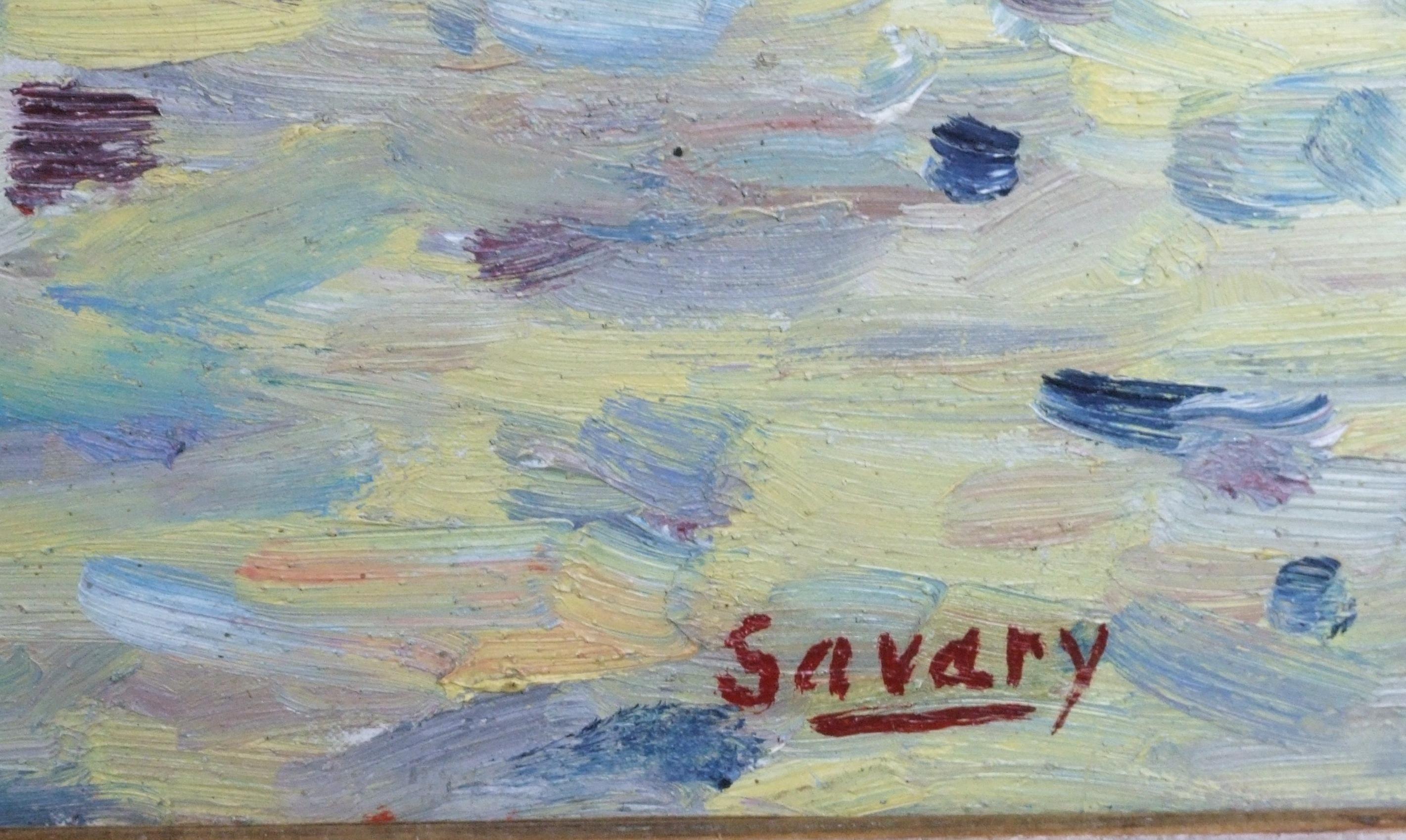 Plage - Beach, '50s - Oil on canvas, 65x65 cm - Painting by Robert Savary