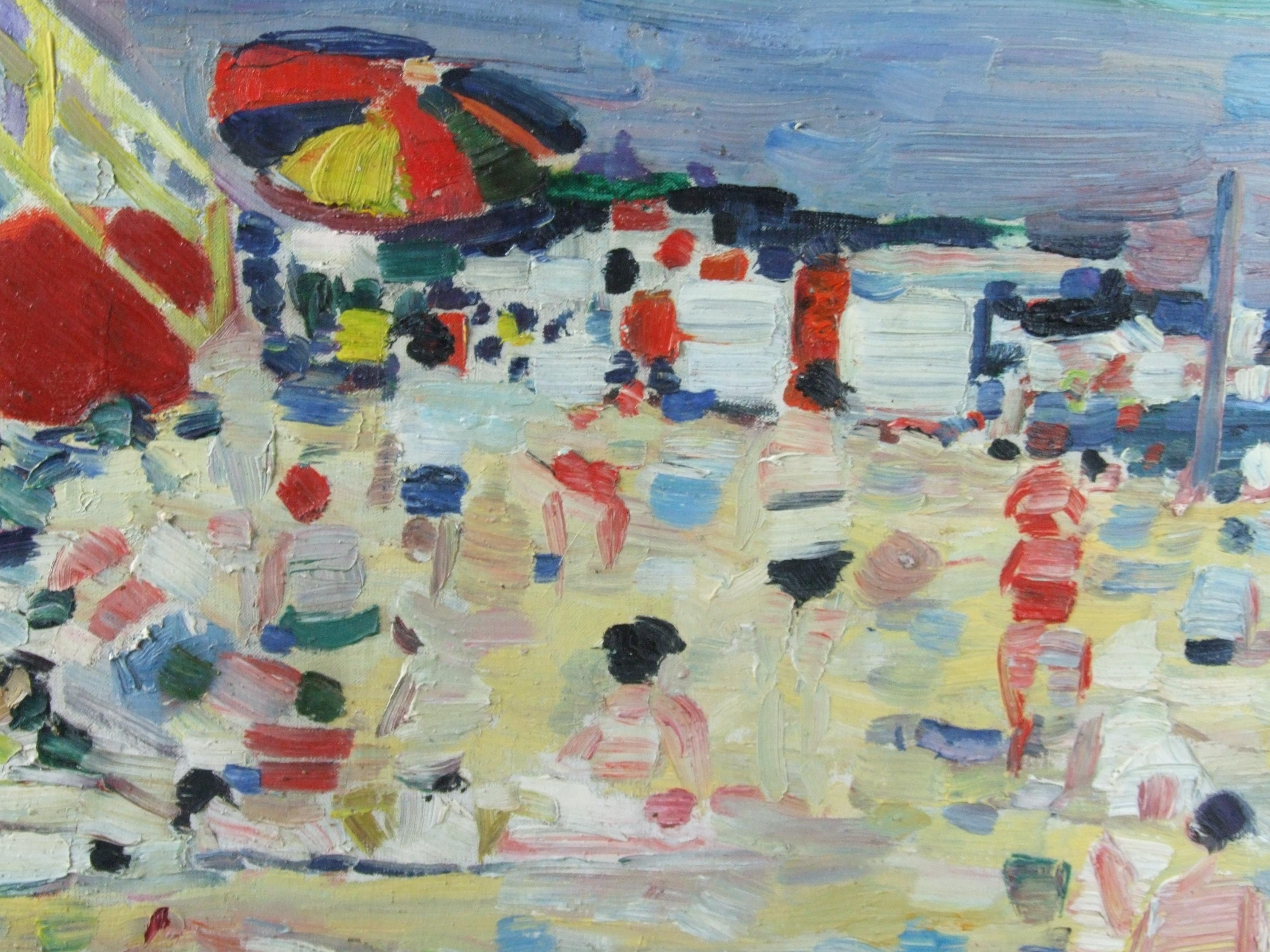 Plage - Beach, '50s - Oil on canvas, 65x65 cm - Post-Impressionist Painting by Robert Savary