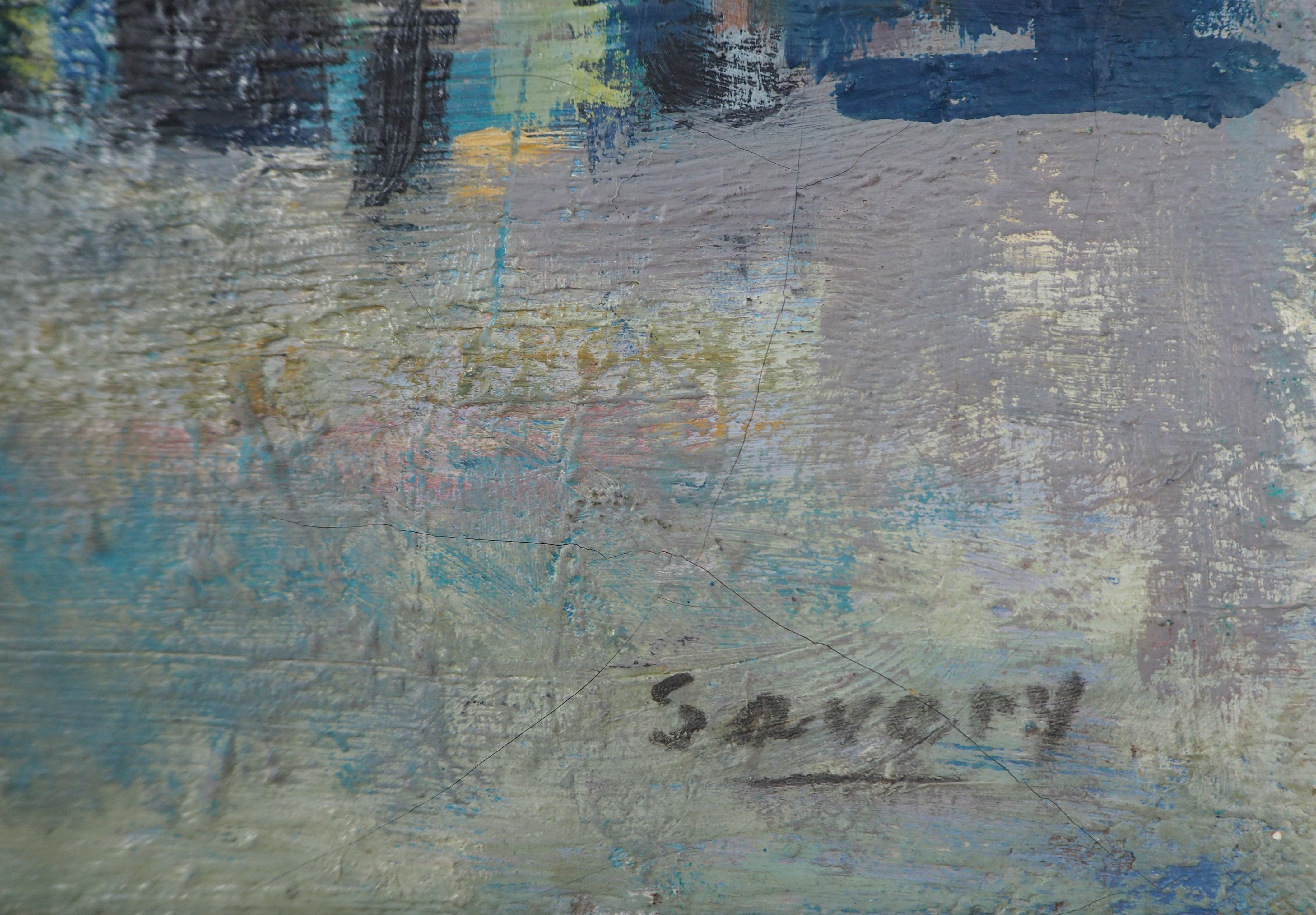 Spring in Paris : Square in Montmartre - Huile sur toile originale, signée - Painting de Robert Savary