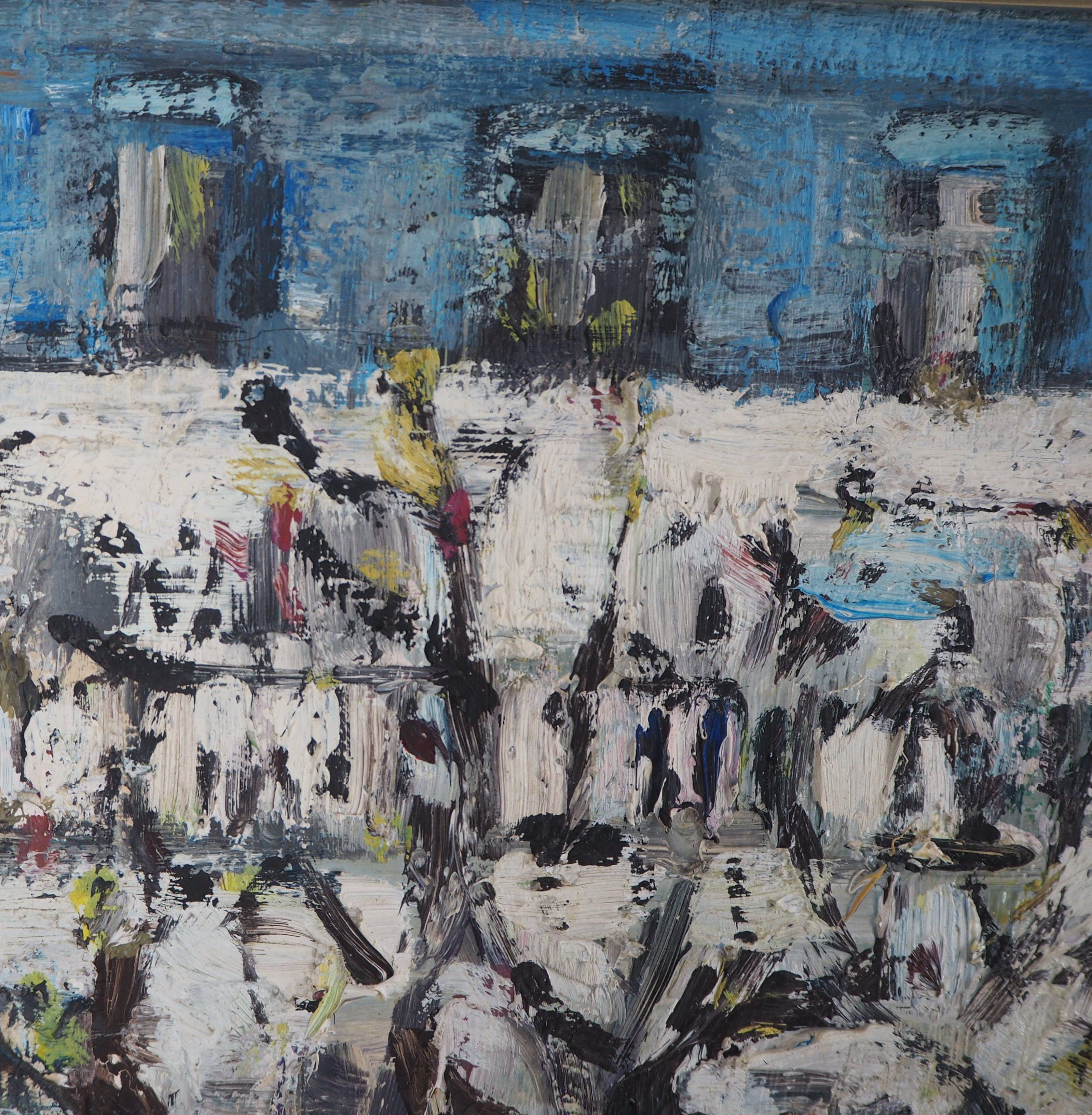 Spring in Paris : Square in Montmartre - Original oil on canvas, signed For Sale 1