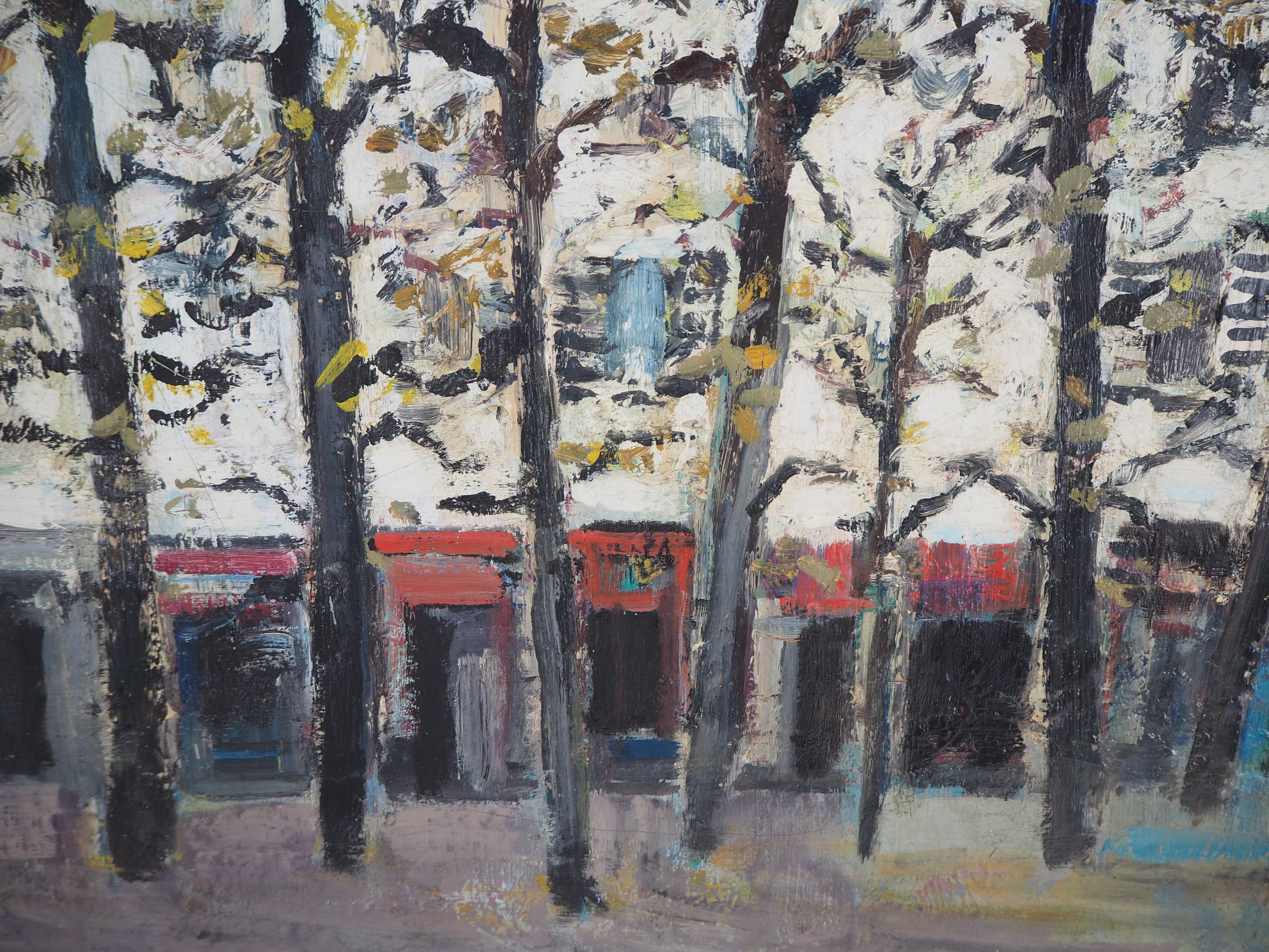 Spring in Paris : Square in Montmartre - Huile sur toile originale, signée en vente 2