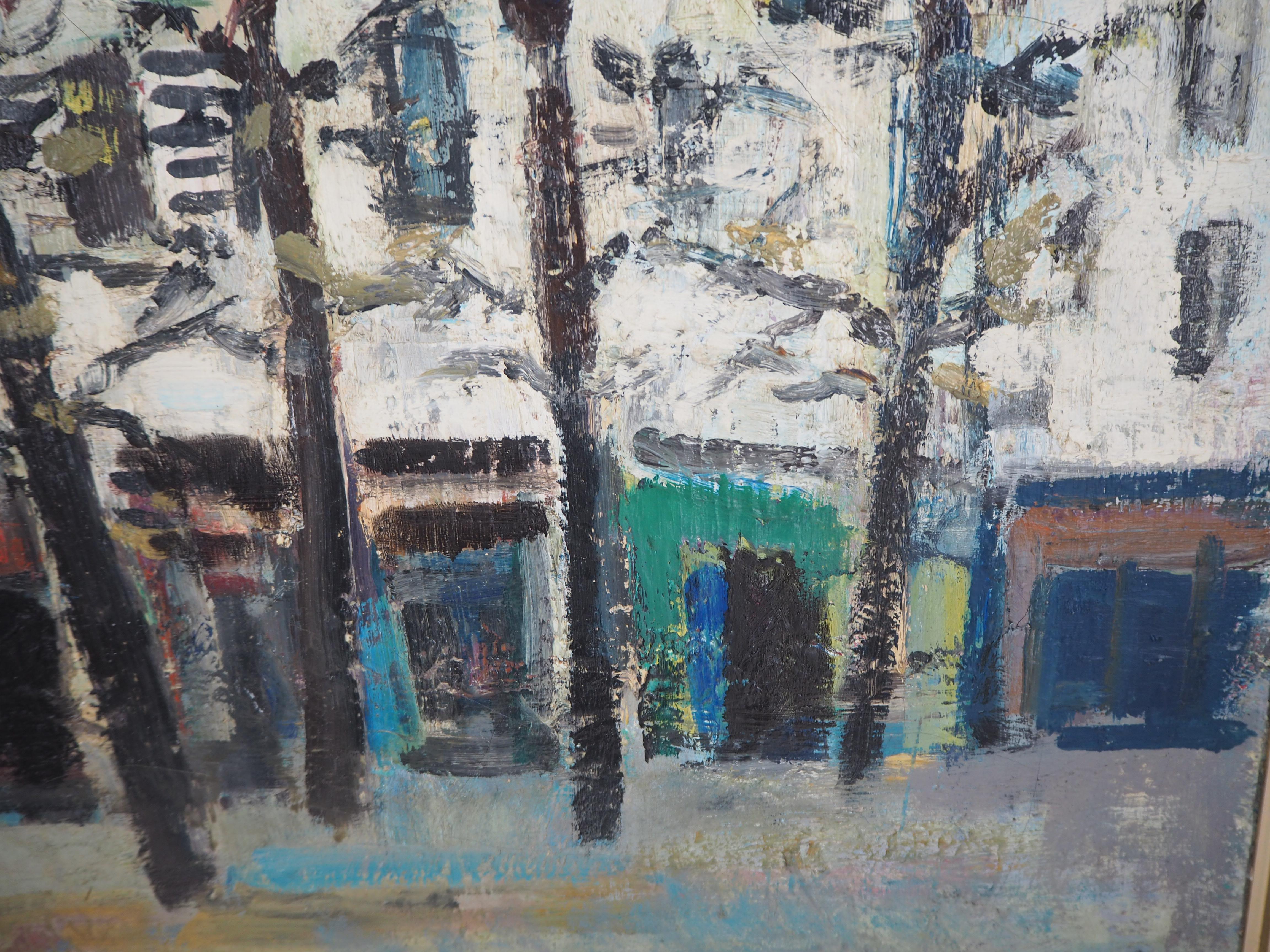 Spring in Paris : Square in Montmartre - Huile sur toile originale, signée en vente 3