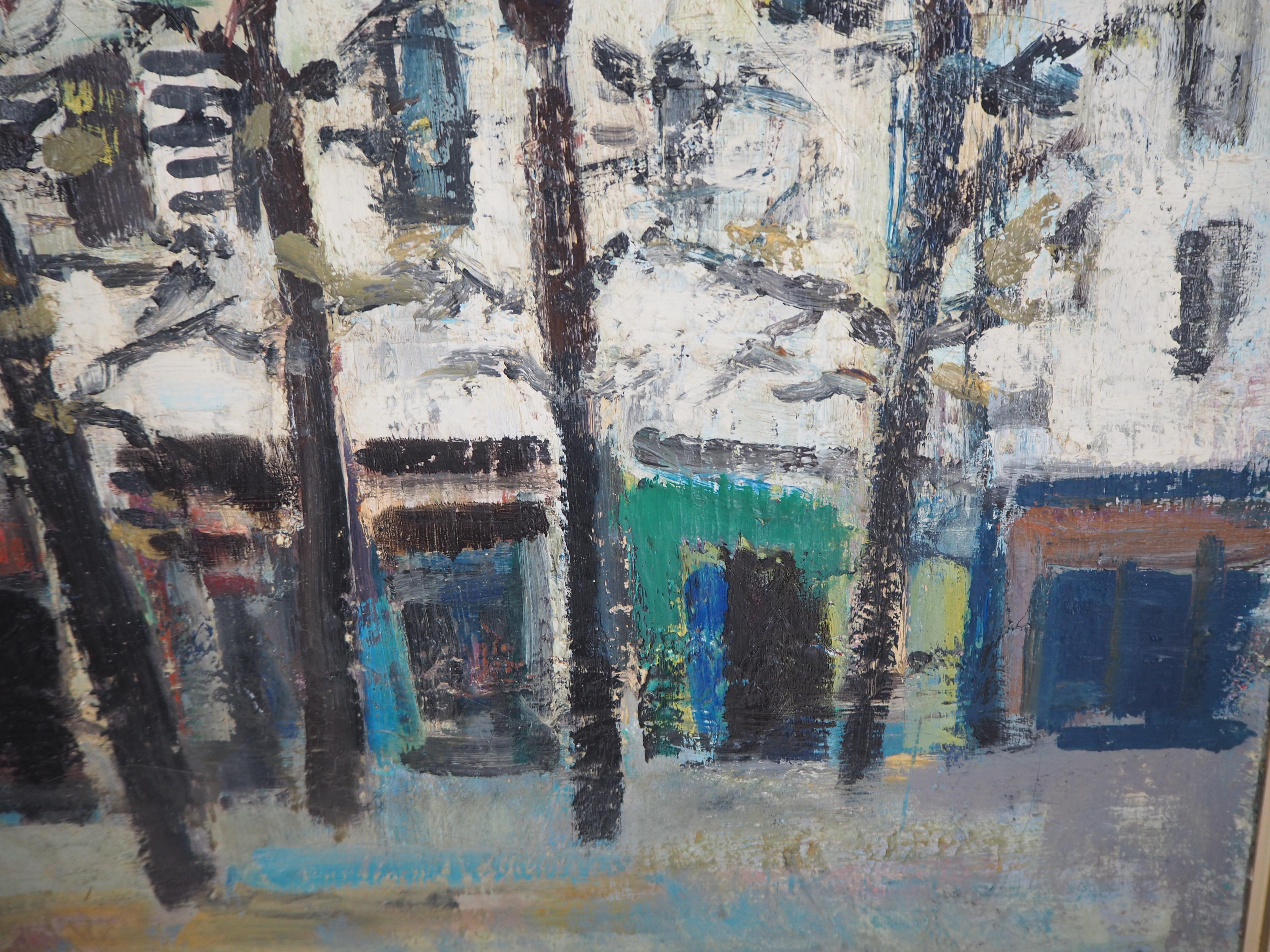 Spring in Paris : Square in Montmartre - Original oil on canvas, signed 3