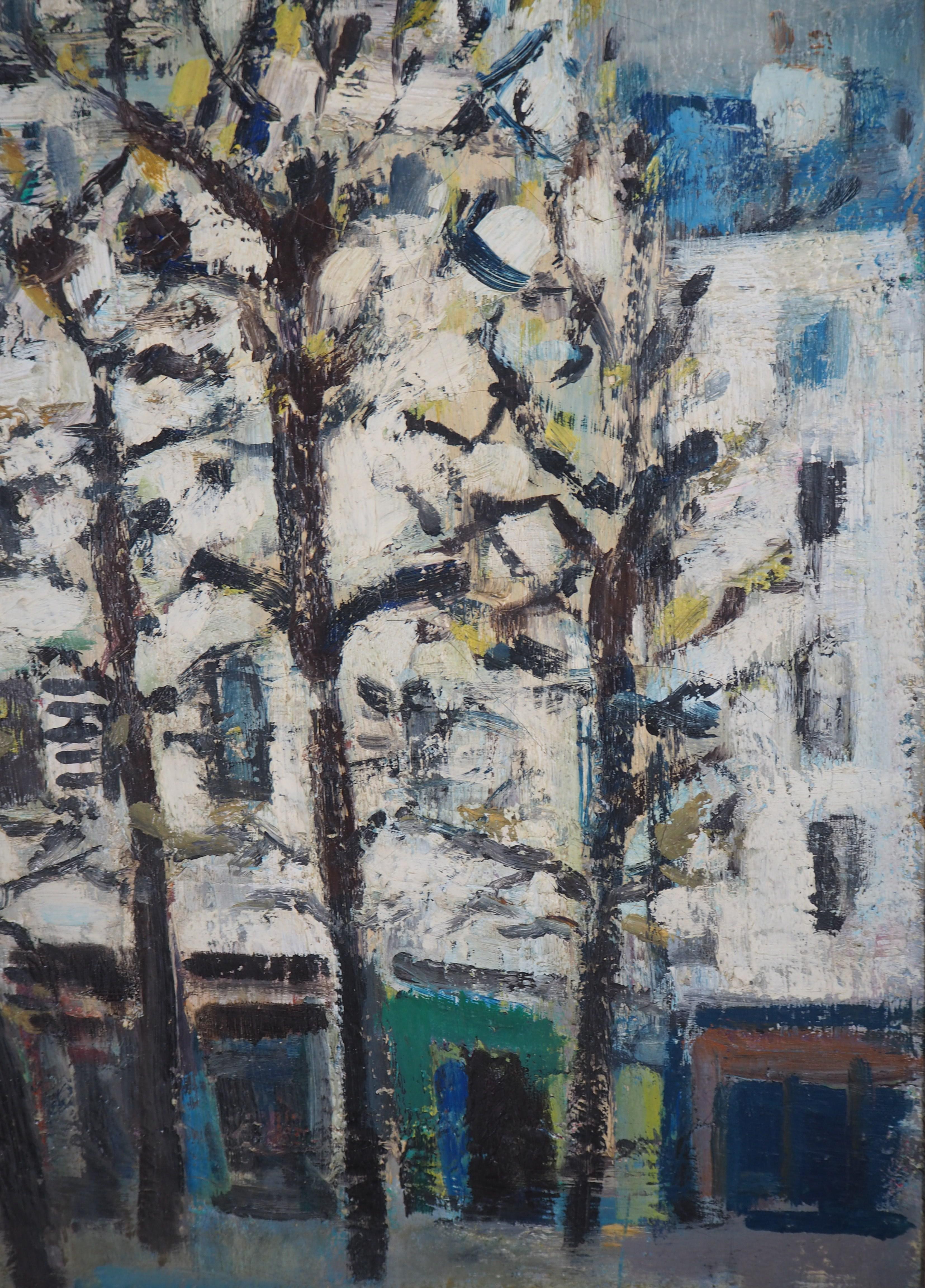 Spring in Paris : Square in Montmartre - Huile sur toile originale, signée en vente 4