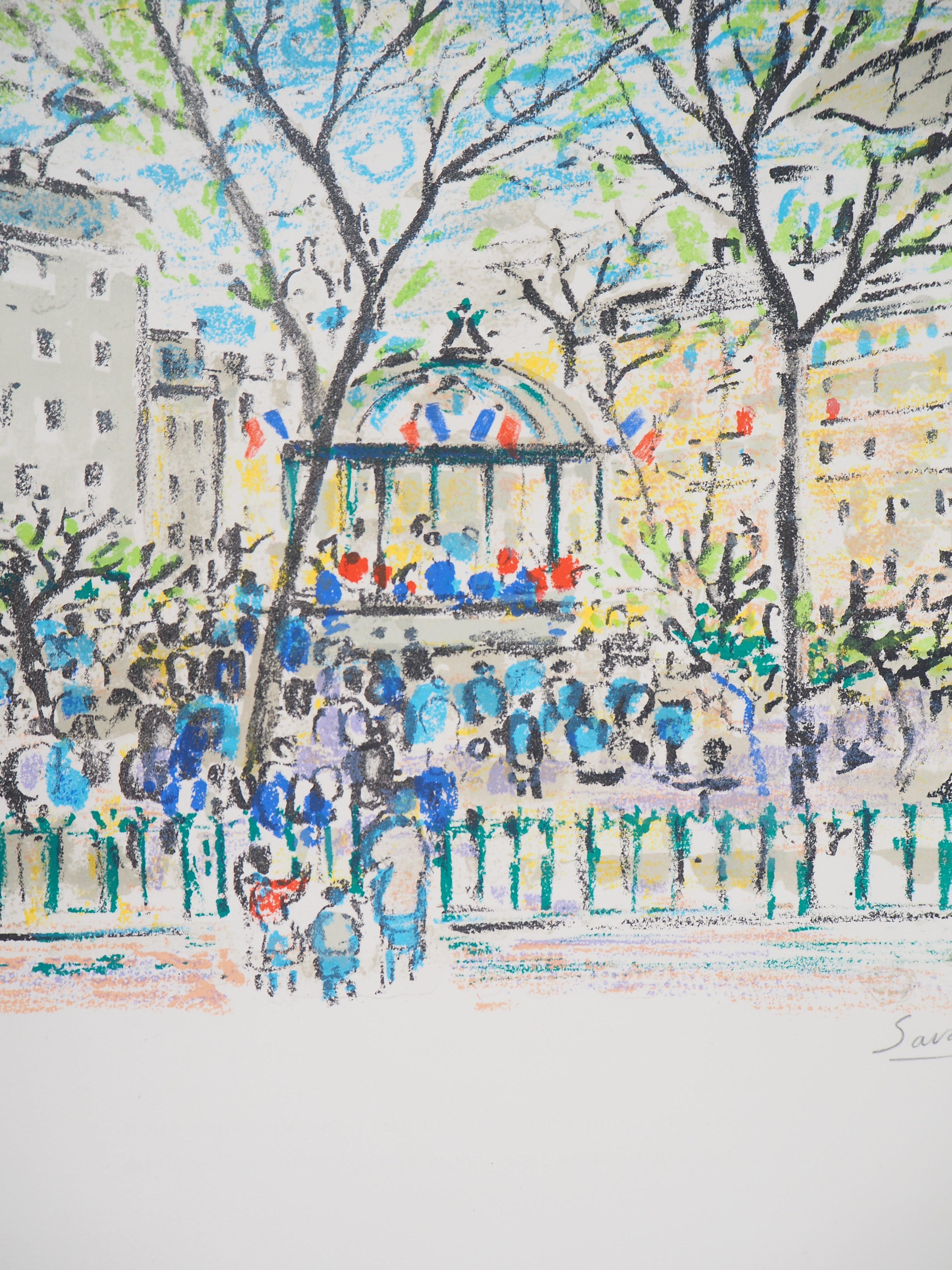 Robert SAVARY
Paris : Bandstand Near Nation Square, 1969

Original lithograph (Mourlot workshop)
Handsigned in pencil
On Arches vellum 37 x 29 cm (c. 16 x 12 in)

Excellent condition