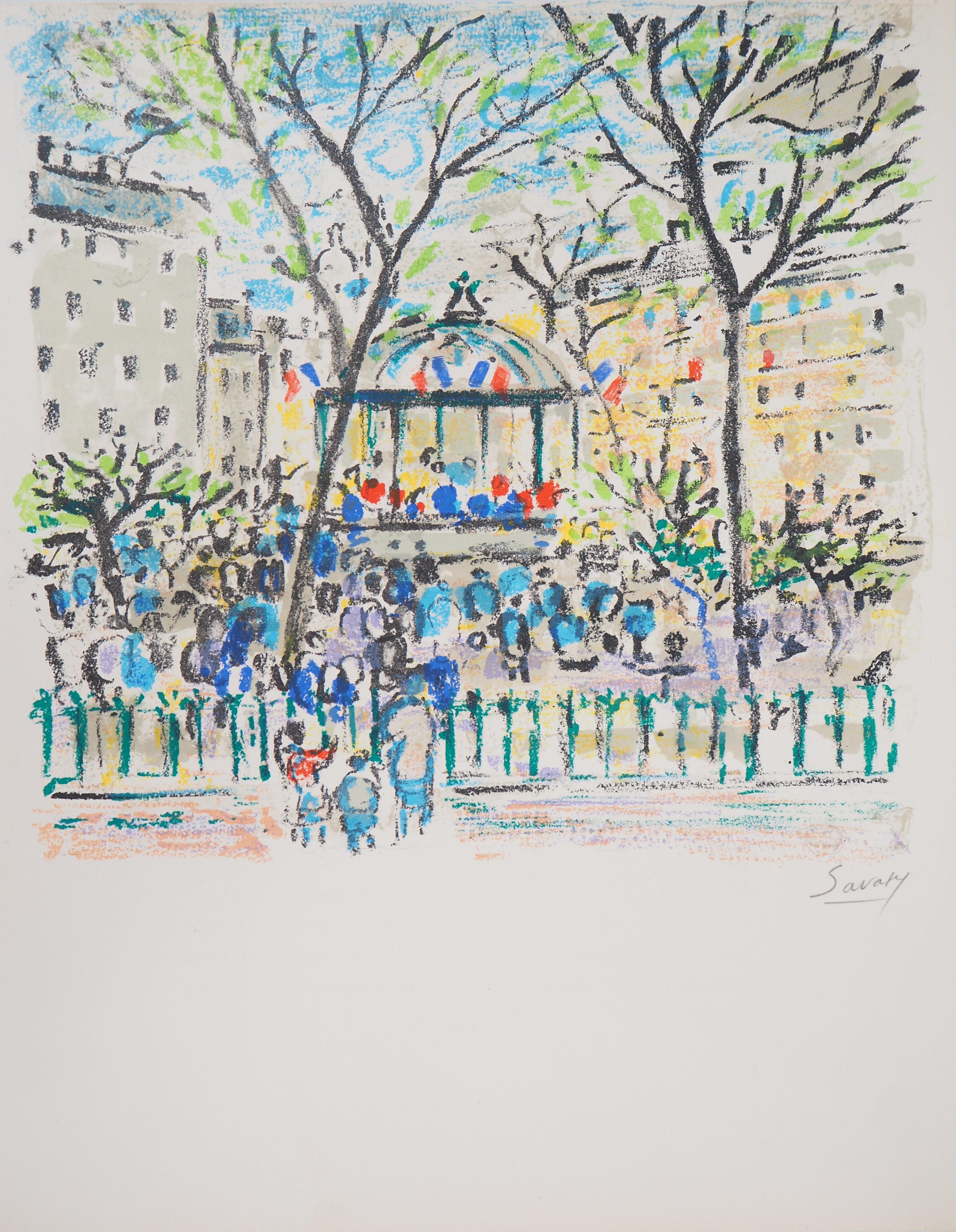Robert Savary Landscape Print - Paris : Bandstand Near Nation Square - Original Lithograph, Handsigned