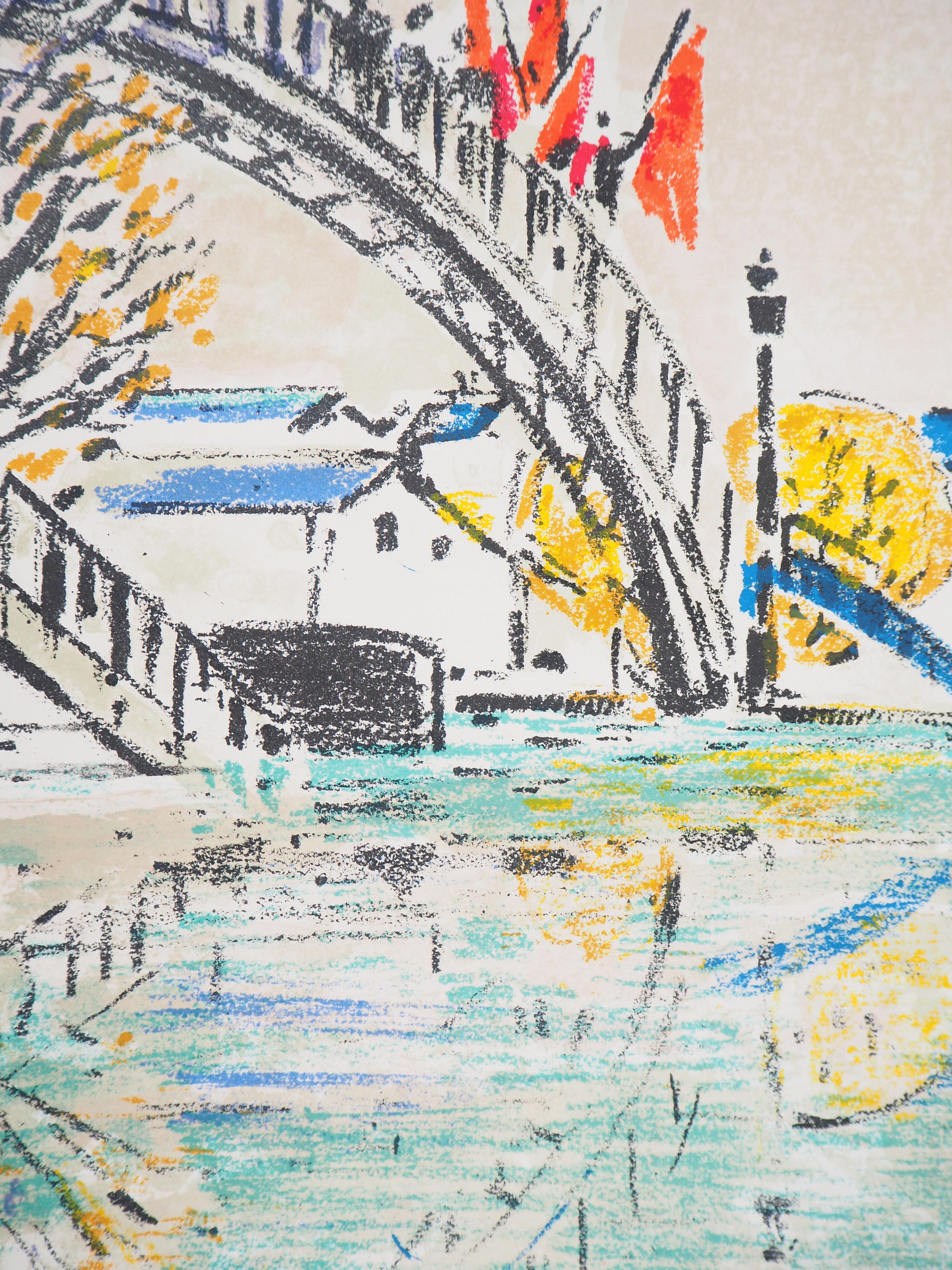 Paris : Bridge over Canal Saint Martin - Original Lithograph, Handsigned - Modern Print by Robert Savary