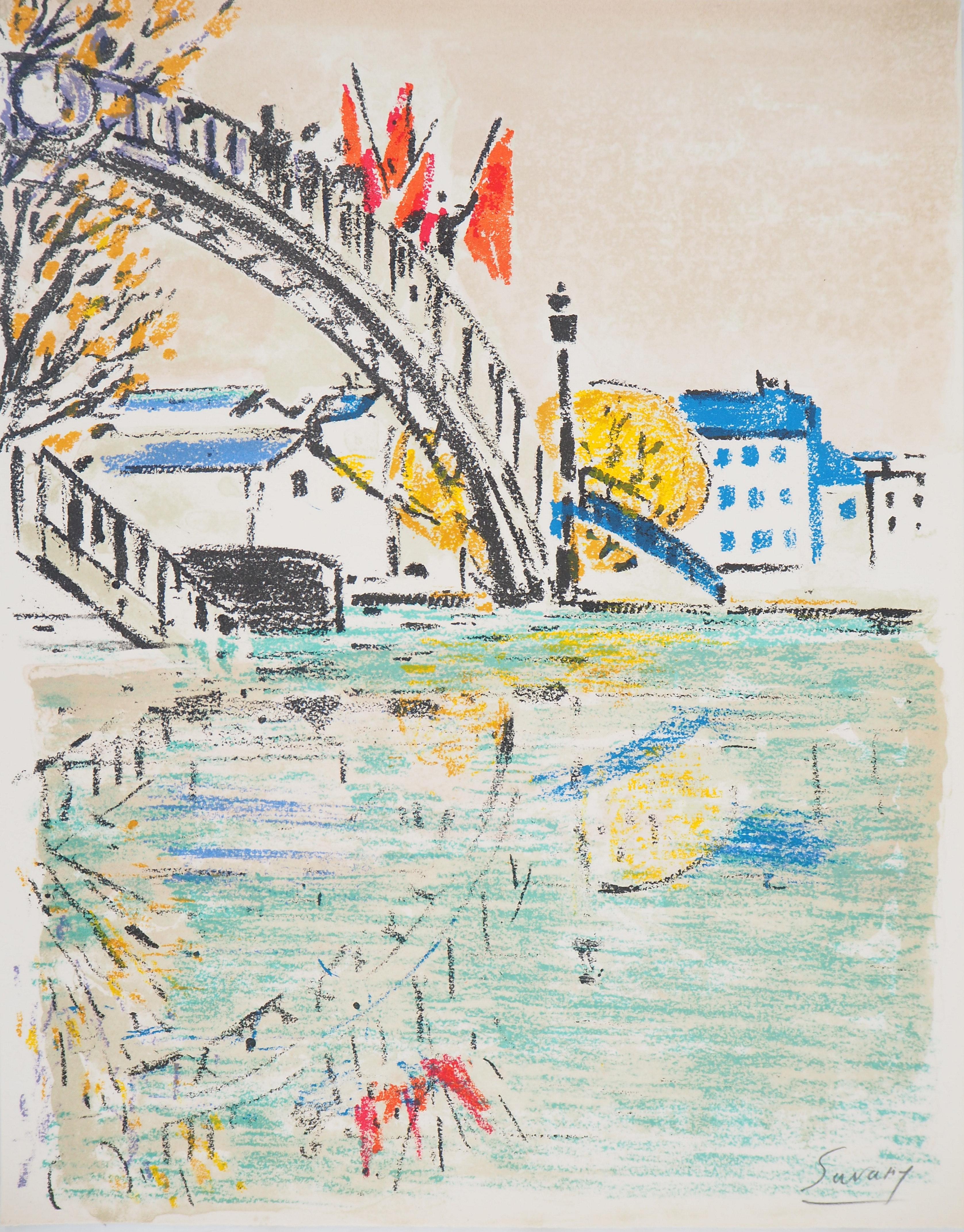 Robert Savary Landscape Print - Paris : Bridge over Canal Saint Martin - Original Lithograph, Handsigned