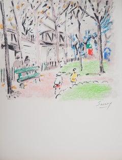 Paris : Monceau Park - Lithographie originale, signée à la main