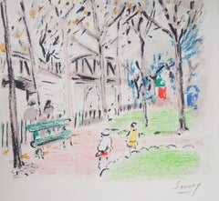 Paris : Monceau Park - Lithographie originale, signée à la main